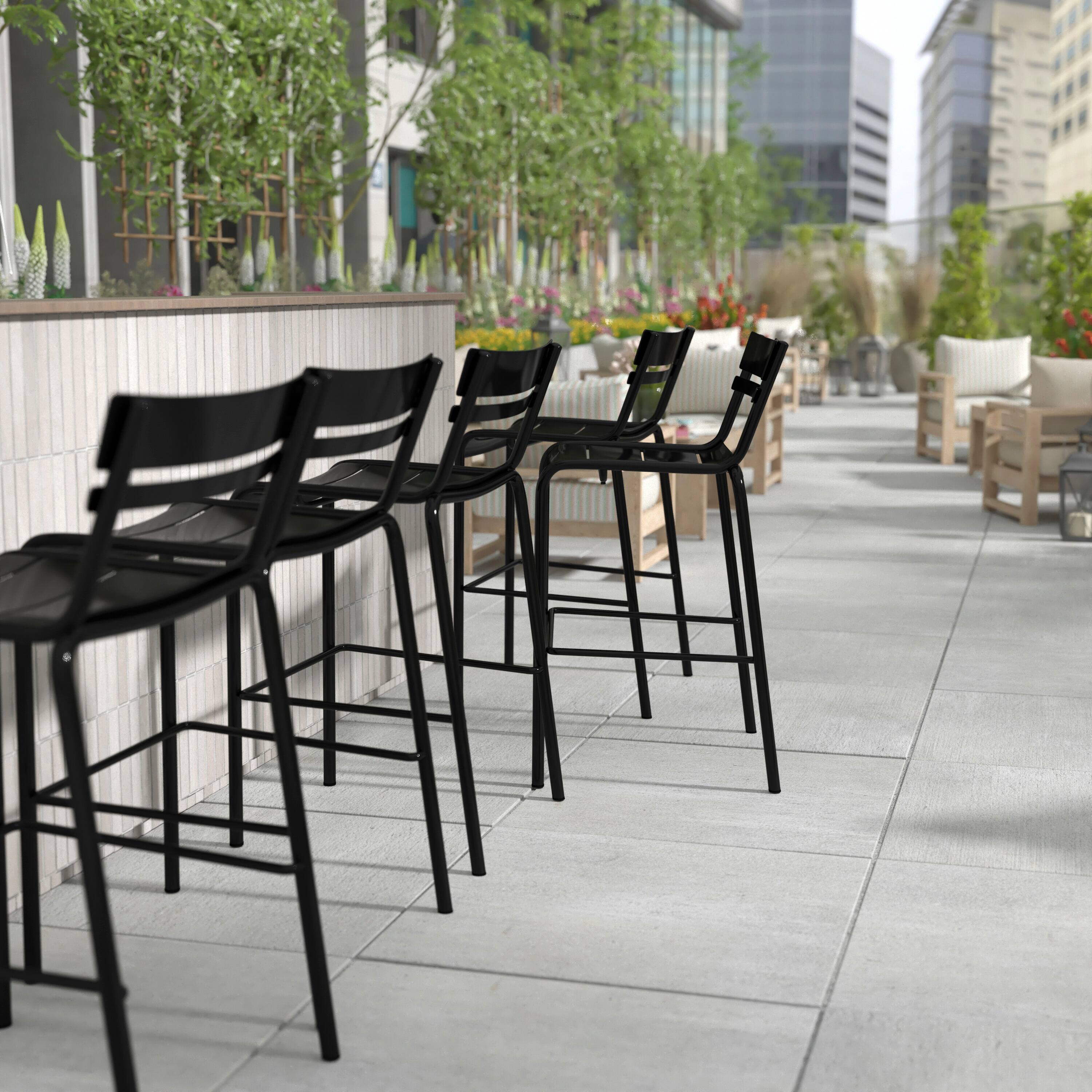 Alt View 2. Flash Furniture - Nash Commercial Grade Black Metal Indoor-Outdoor Bar Height Stool with 2 Slats - Black.