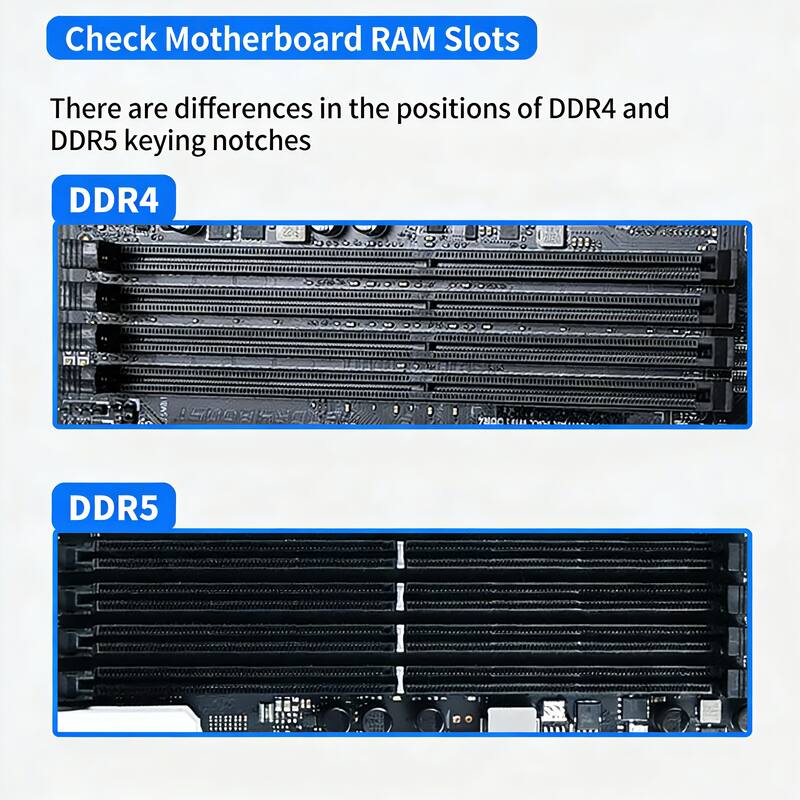Check Motherboard RAM Slots

There are differences in the positions of DDR4 and DDR5 keying notches

DDR4

DDR5