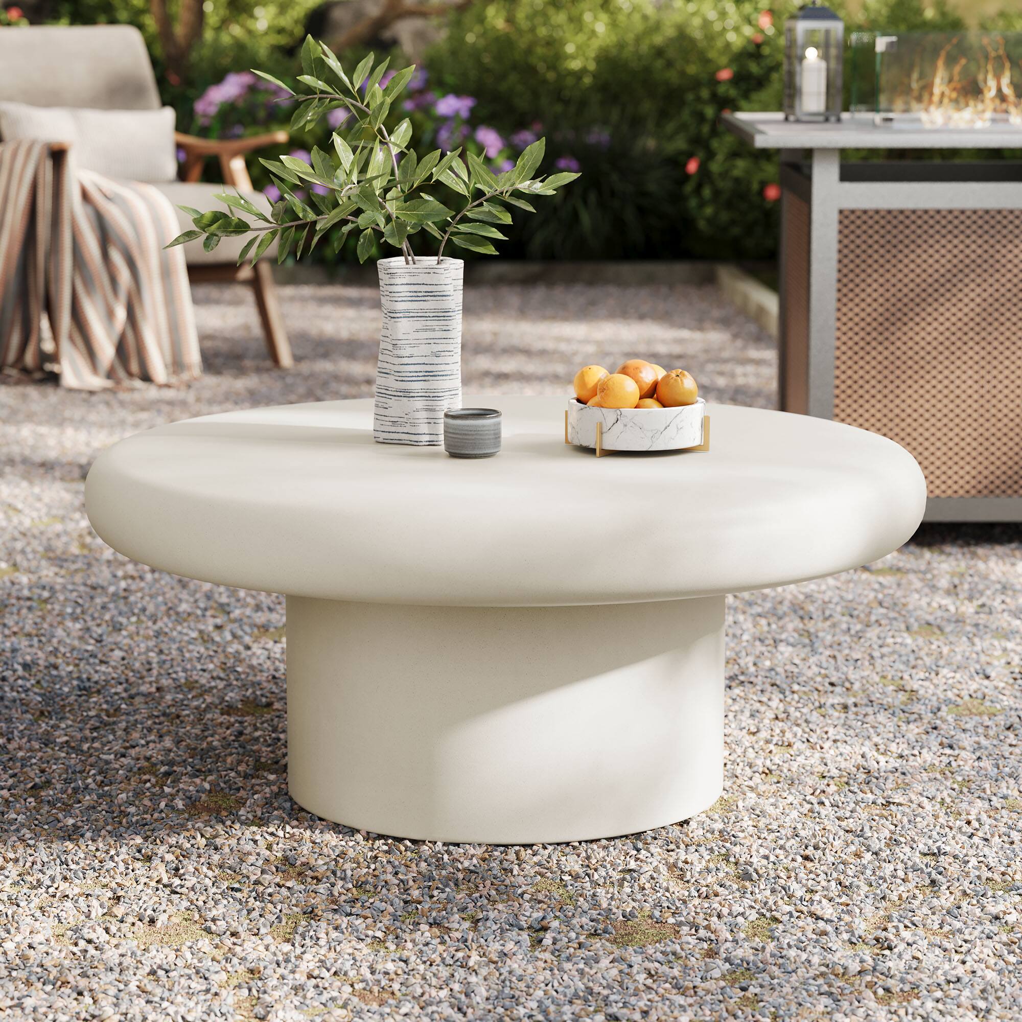 Alt View 1. Modway - Argos Indoor - Outdoor Patio Concrete Round Coffee Table by Modway - White.