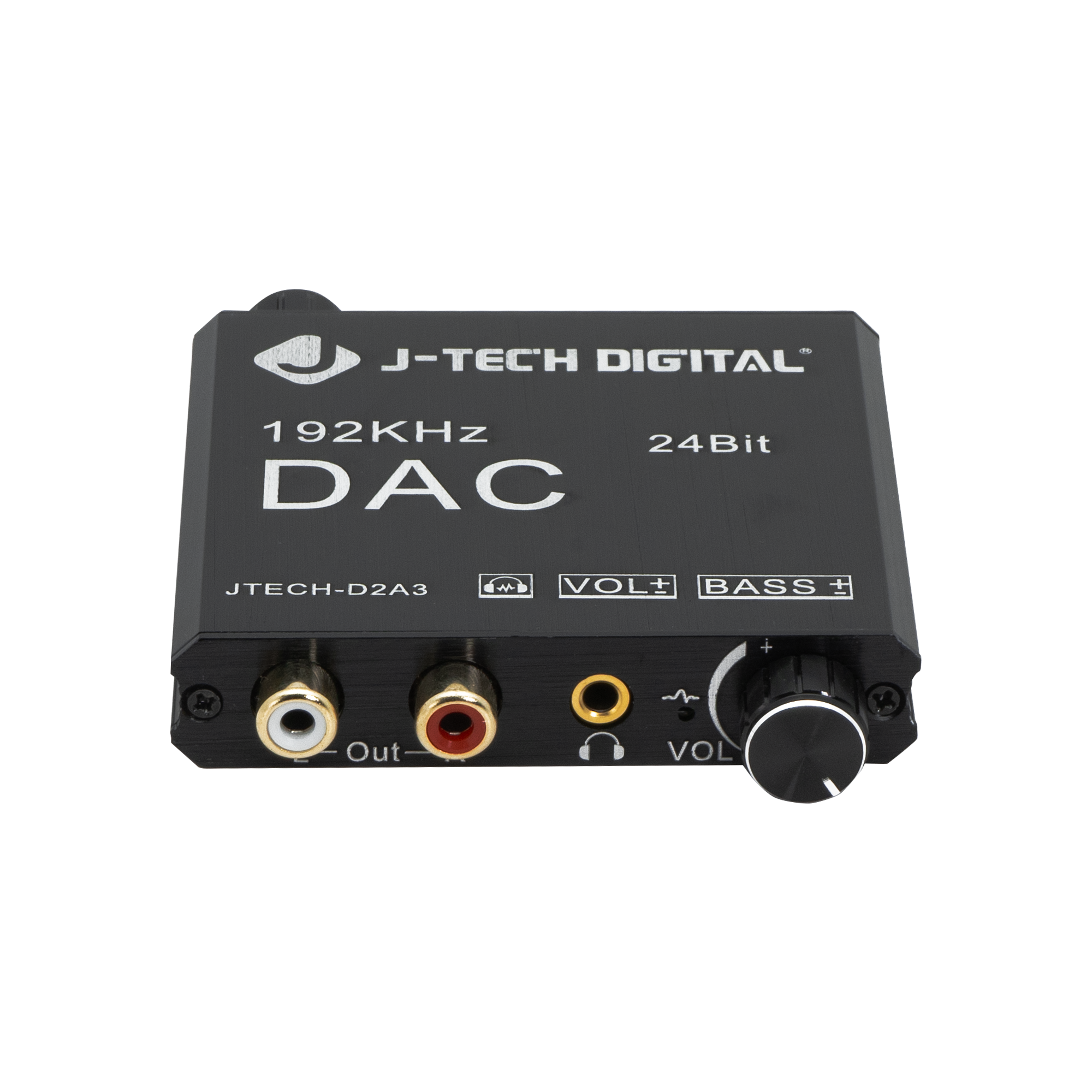 J-Tech Digital - Digital to Analog DAC Audio Converter with Bass and Volume Control - Black