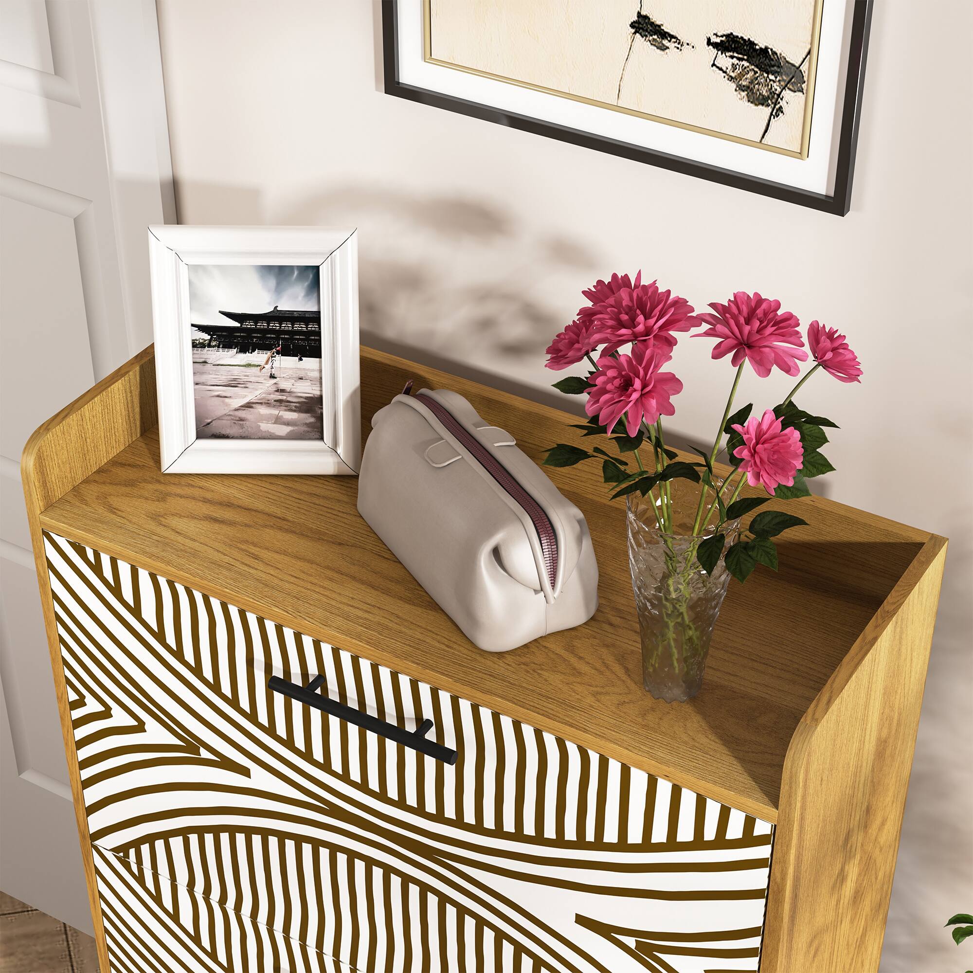 Alt View 5. Spaco - 3 Flip Drawers Shoe Cabinet For Entryway, Slim Hidden Shoe Storage Cabinet, Narrow Shoe Rack Organizer - Brown.