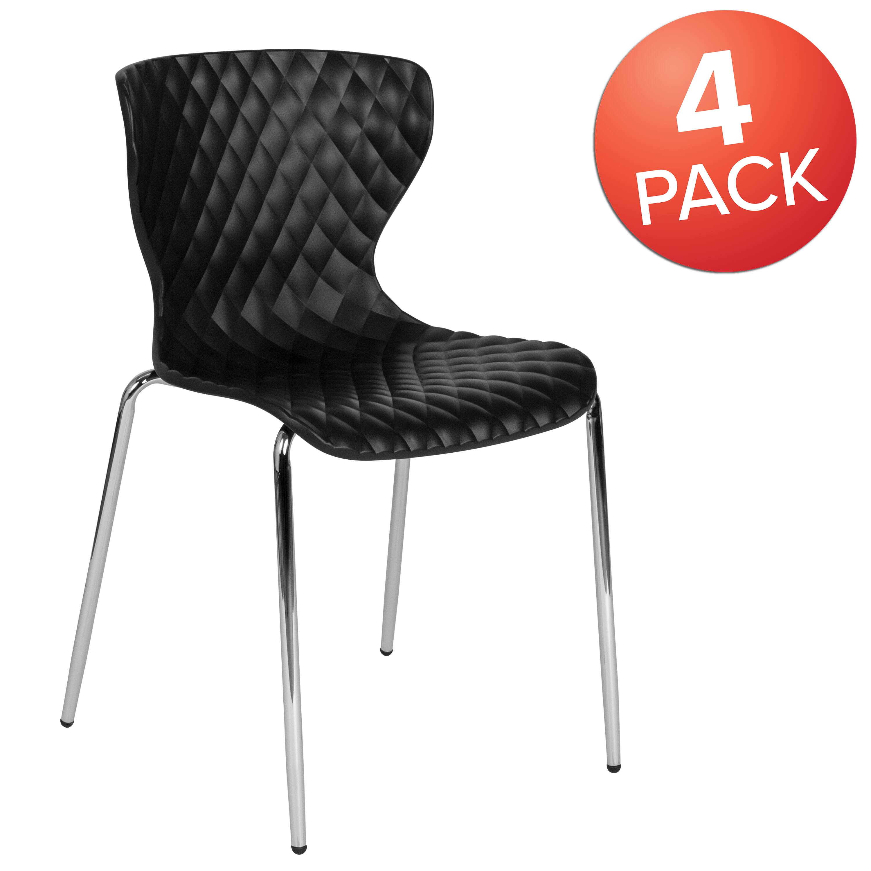 Alt View 1. Emma + Oliver - 4 Pack Contemporary Design Plastic Stack Chair - Black.
