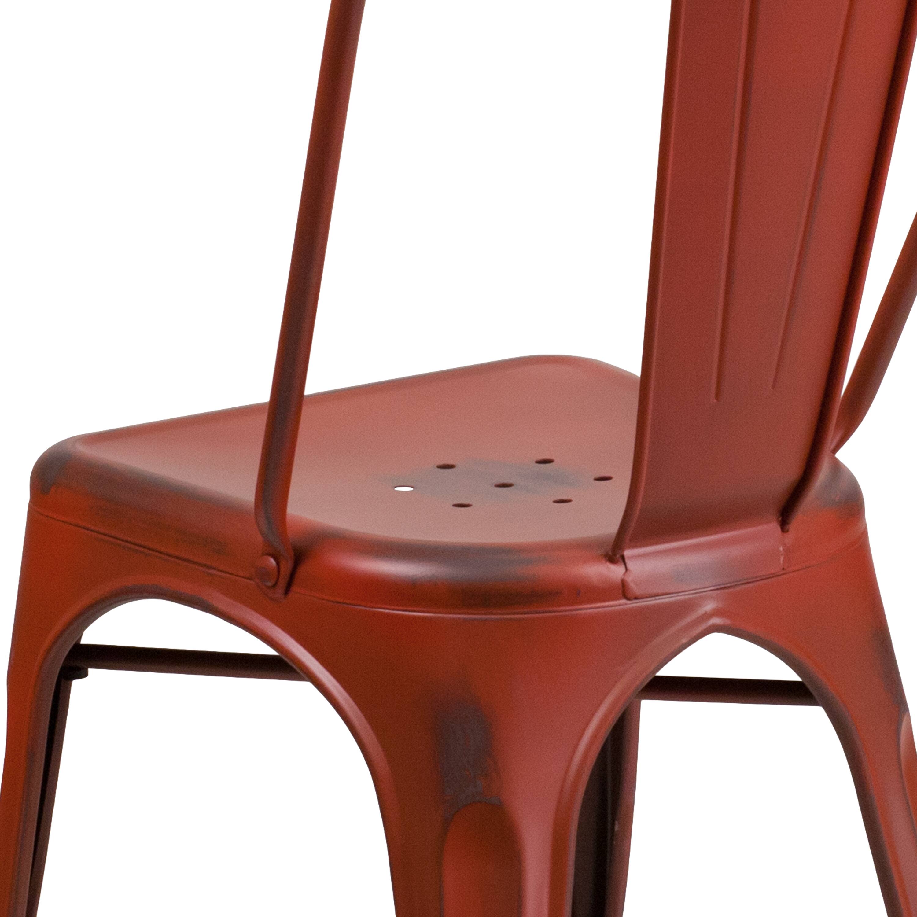 Alt View 9. Emma + Oliver - Commercial Grade 4 Pack Distressed Metal Indoor-Outdoor Stackable Chair - Kelly Red.