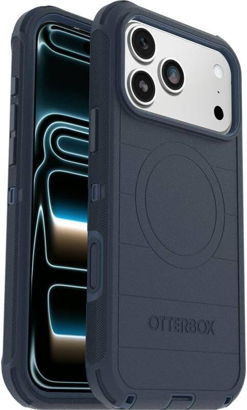 Left. OtterBox - OtterBox iPhone 17 Pro Max (Only) - Bundle: Defender Series Case & Screen Protector - Rugged - Snaps on MagSafe - Blue Sentiment.