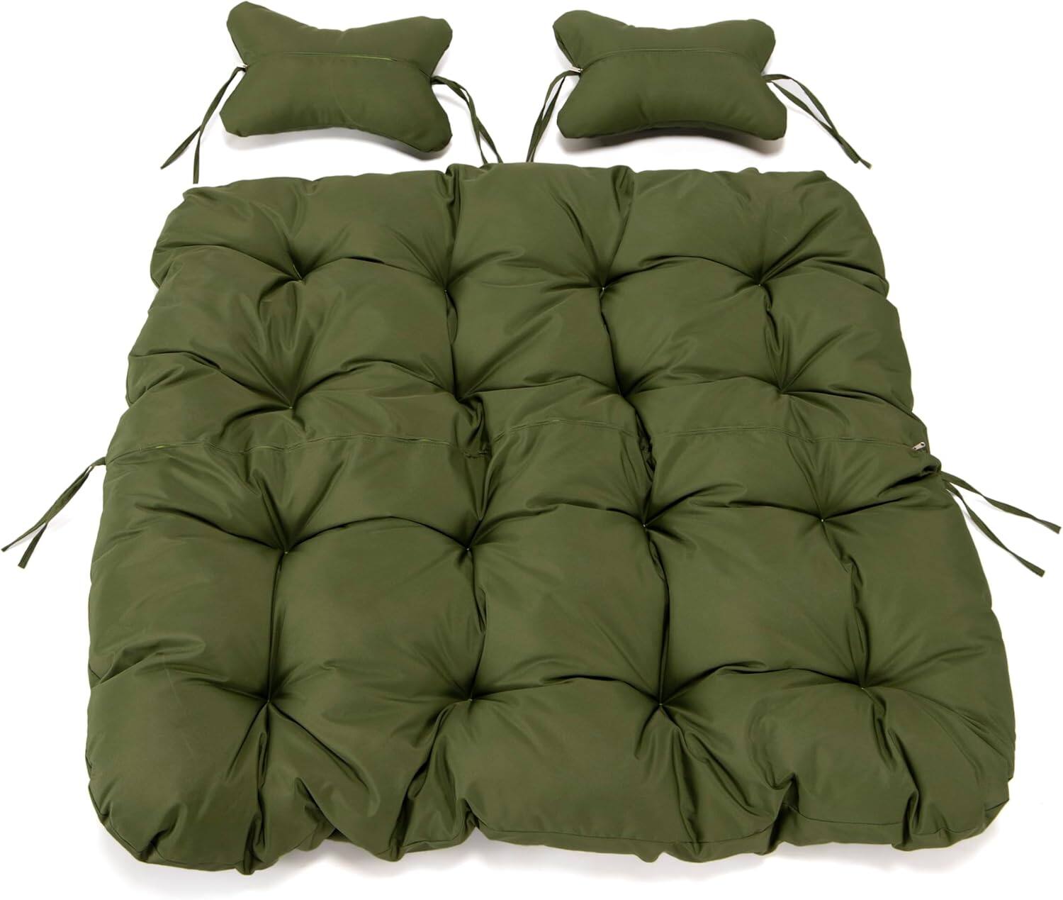 Alt View 1. LeisureMod - LeisureMod 2-Person Egg Chair Cushion with Headrest - Folding Double Swing Chair Replacement Pad, Weather-Resistant - Dark Green.