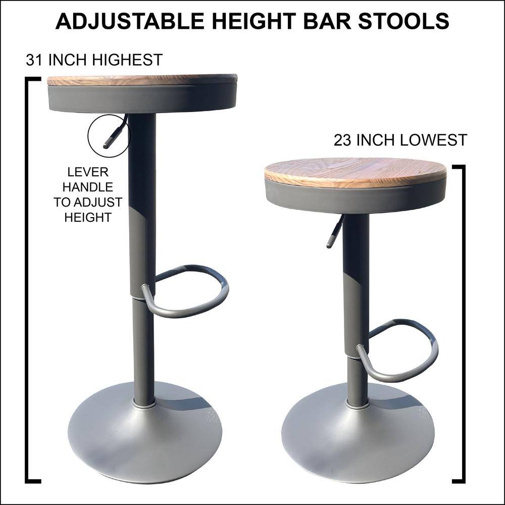 ADJUSTABLE HEIGHT BAR STOOLS

31 INCH HIGHEST

23 INCH LOWEST

LEVER HANDLE TO ADJUST HEIGHT
