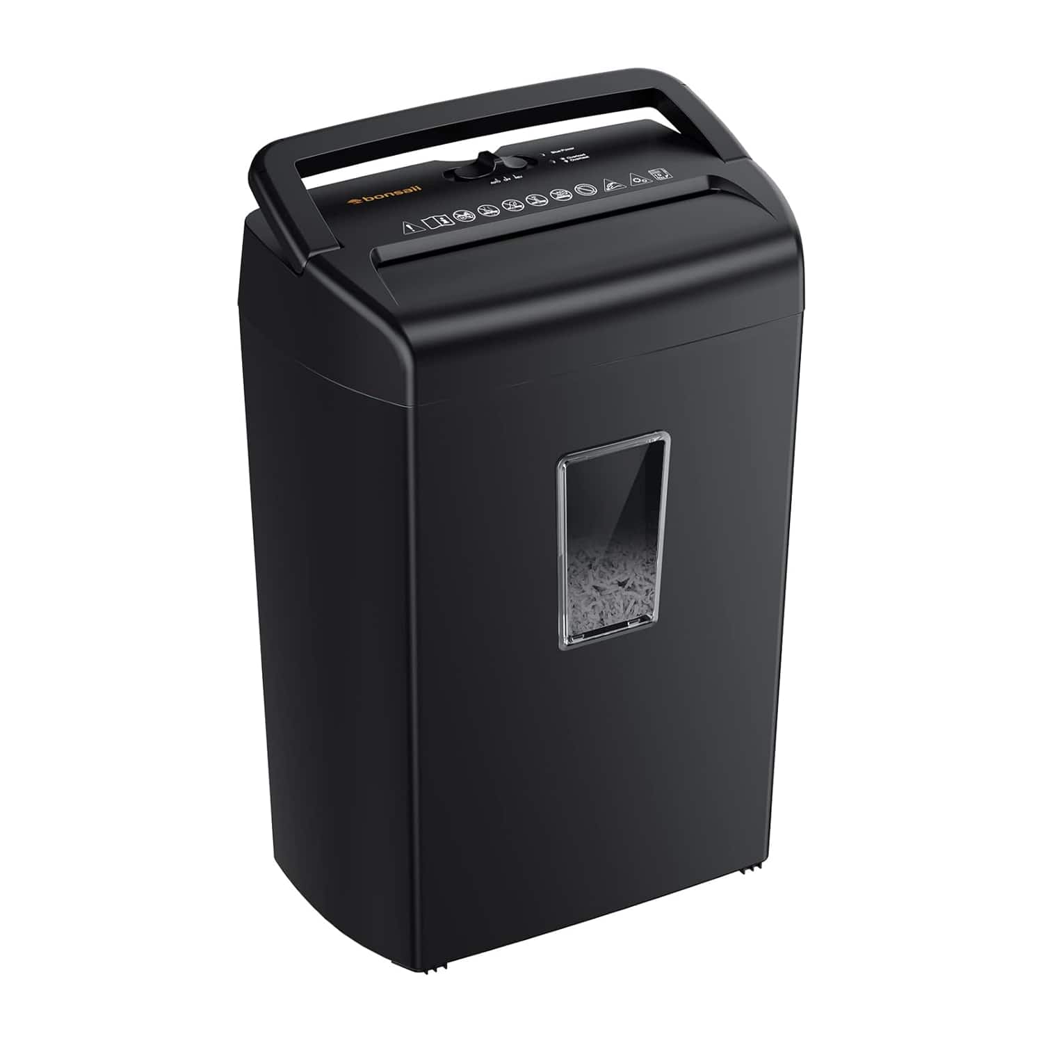 Front. Bonsaii - 10-Sheet Cross-Cut Paper Shredder - 4-Min Runtime, 5.5-Gallon Bin with Viewing Window & Handle - Shreds Credit Cards - Black.