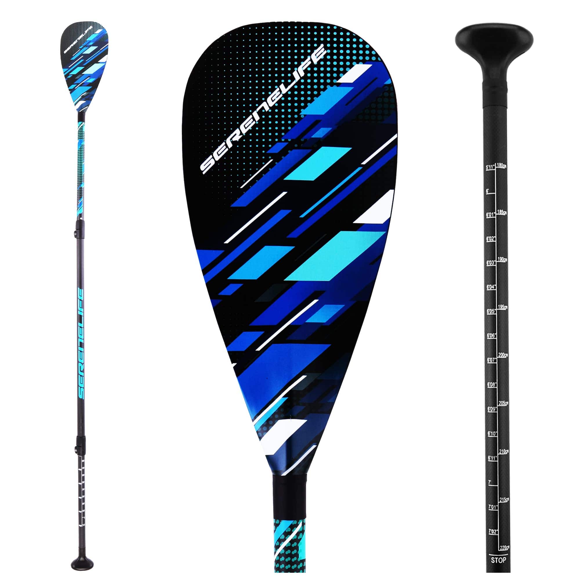 SereneLife - SLPADDLE40 Stand Up Paddle Board Carbon Fiber Adjustable Paddle, 3-Shaft, Comfortable Grip - Blue