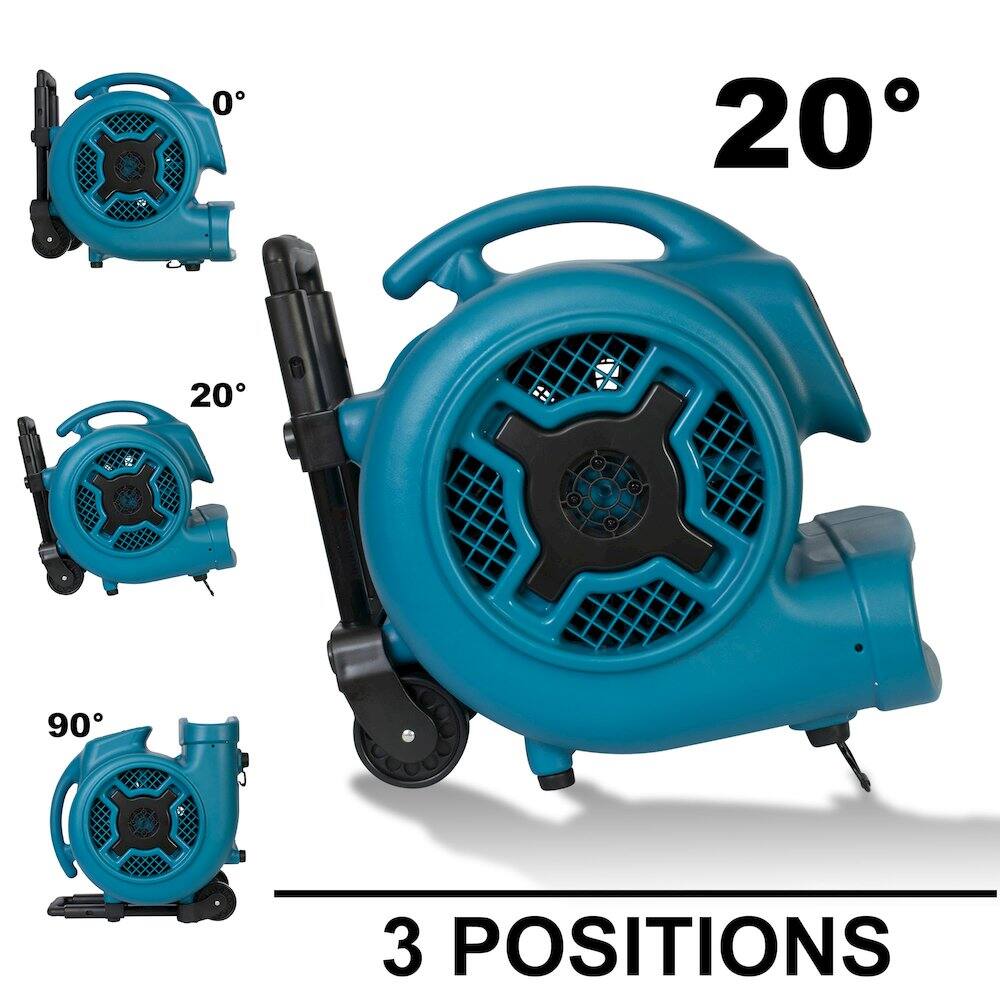 Alt View 2. XPOWER - 1 HP, Carpet Dryer, Floor Fan, Blower with Telescopic Handle and Wheels - Blue.