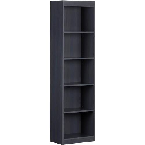 Front. SlickBlue - Slim Storage Bookcase with 5 Shelves and Wood Finish Design - Dark Blue, Black.
