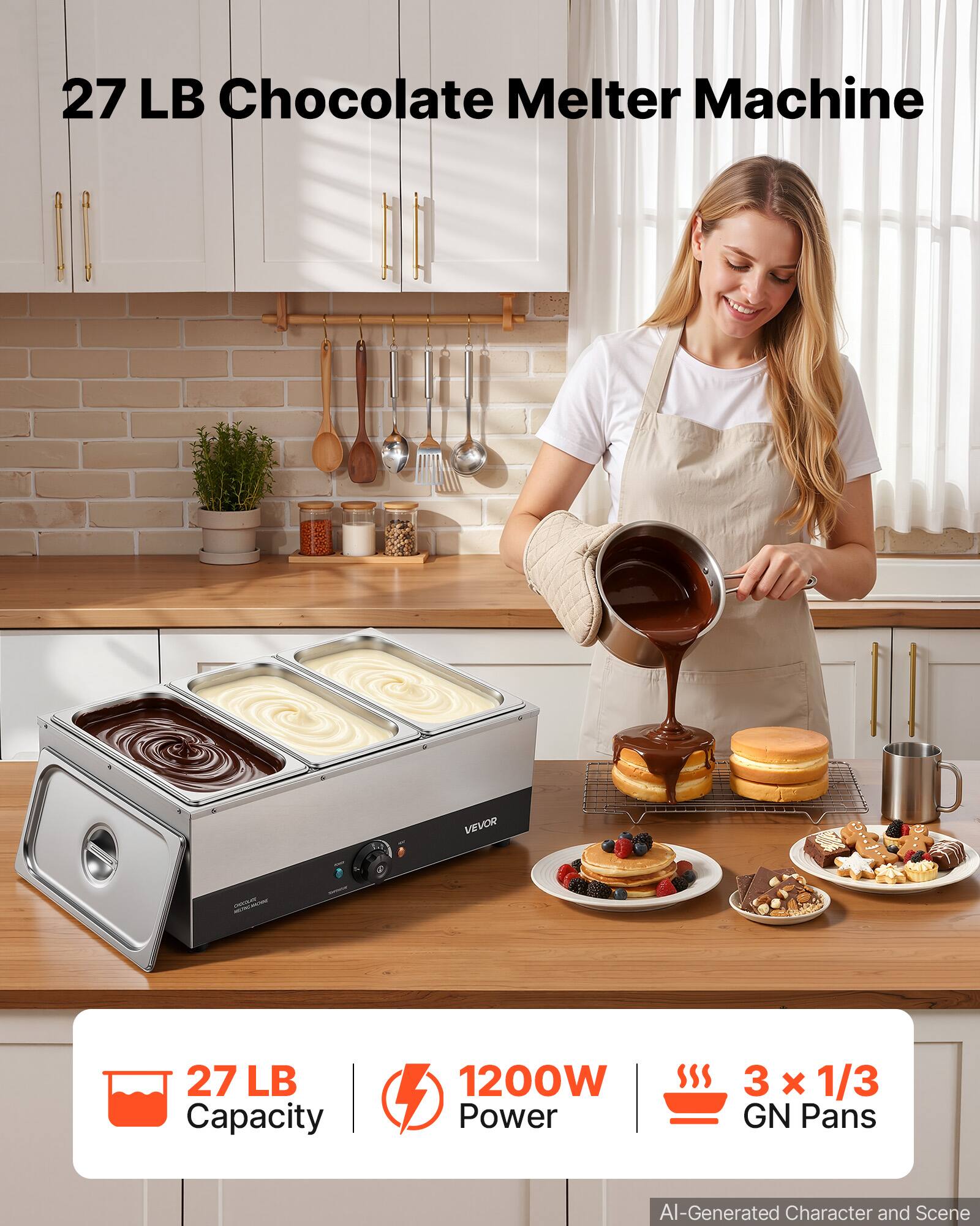 27 LB Chocolate Melter Machine

VEVOR

27 LB Capacity

1200W Power

3 x 1/3 GN Pans

AI-Generated Character and Scene
