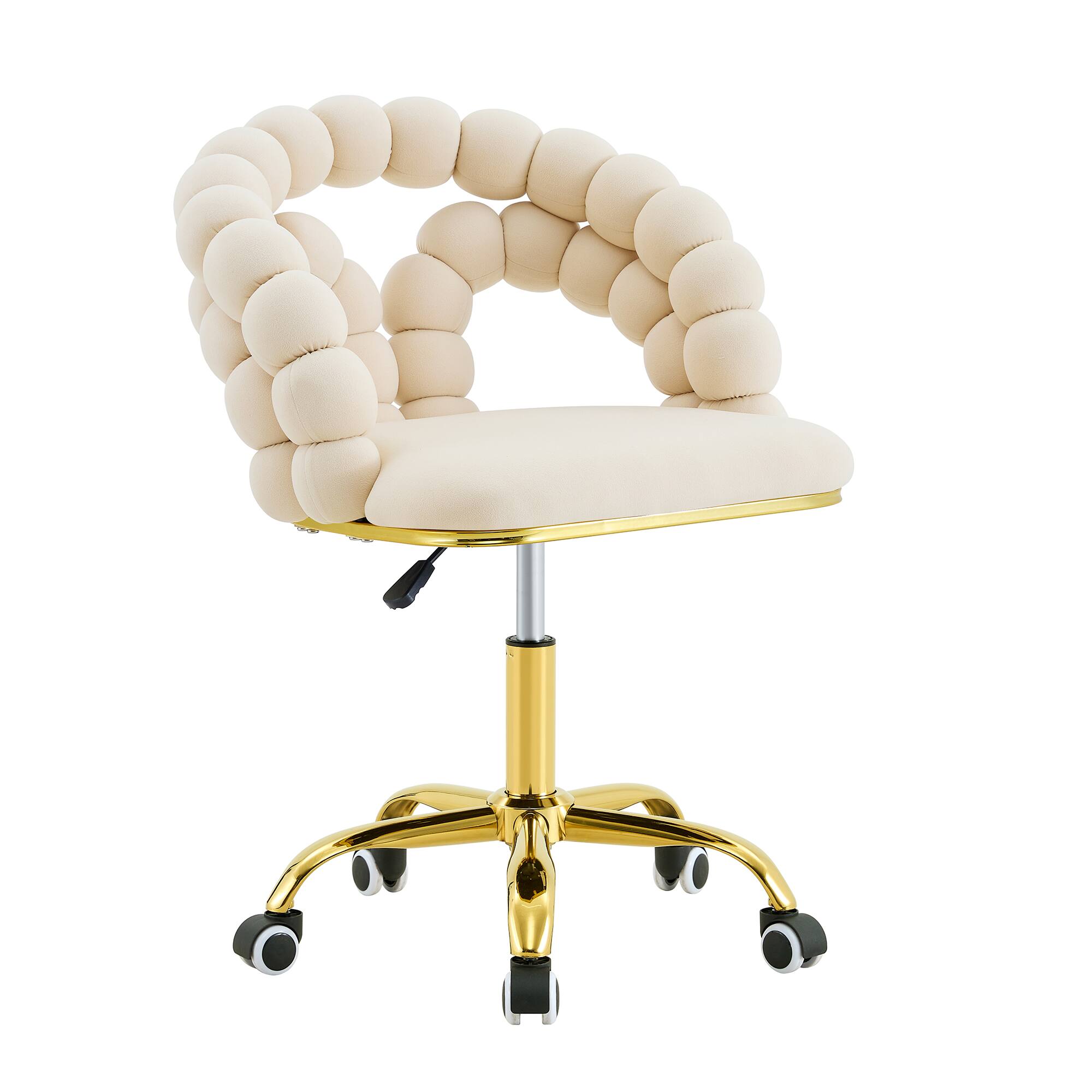 Alt View 7. Loheer - Loheer- Velvet Desk Chair Adjustable Swivel Office Chair with Bubble Back, 2.82 x 1.94 x 2.56 ft - Beige,Gold.