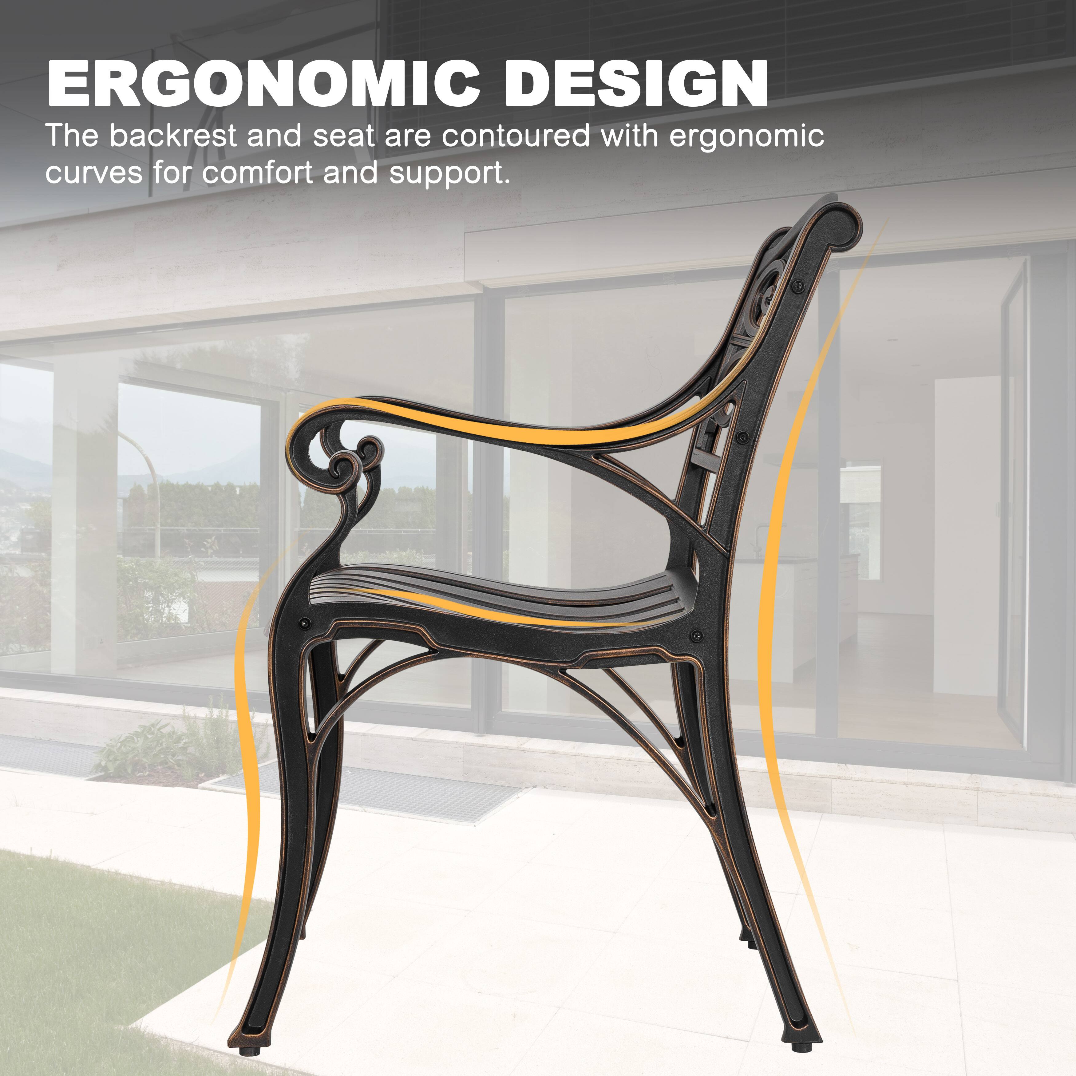 ERGONOMIC DESIGN  
The backrest and seat are contoured with ergonomic curves for comfort and support.