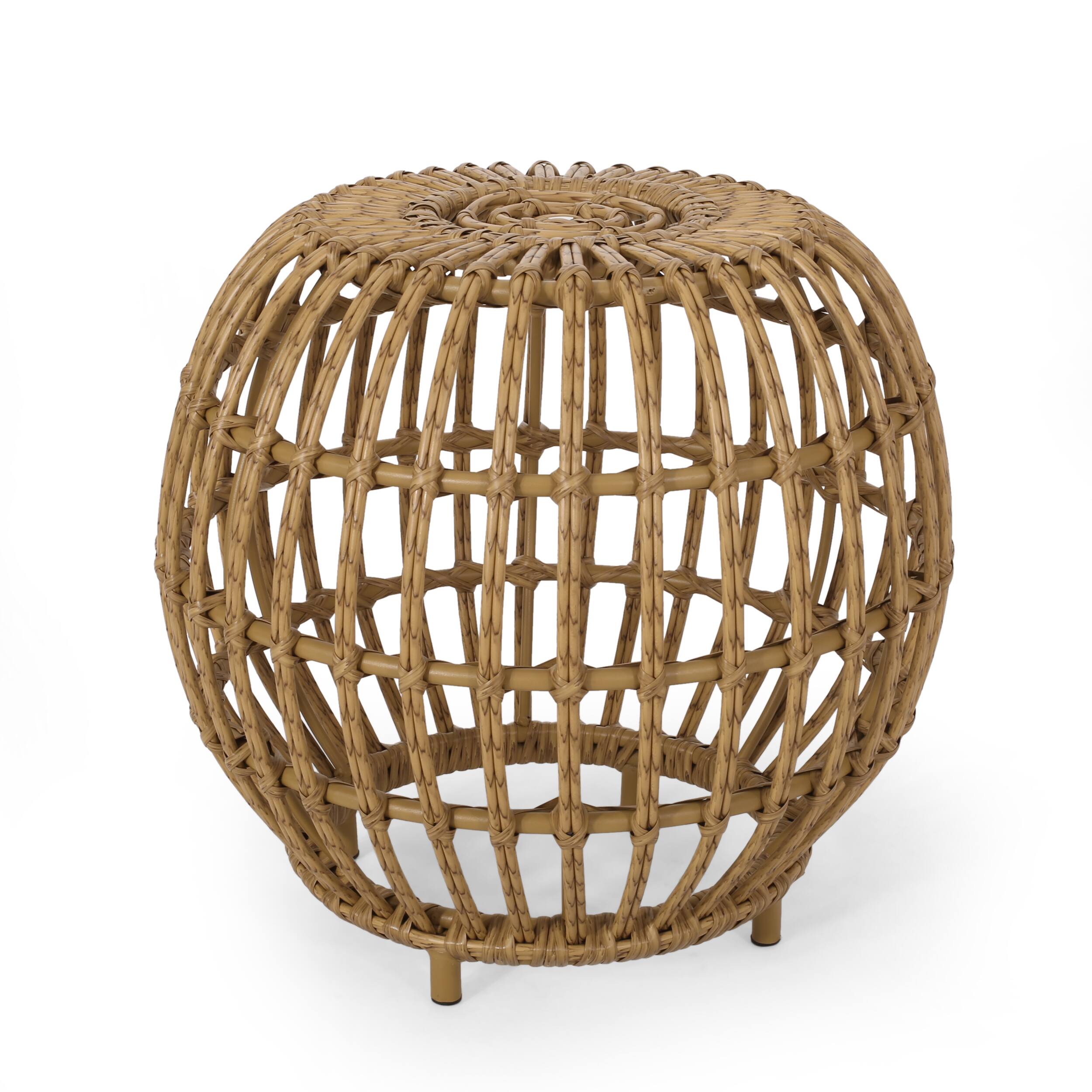 Alt View 1. APRILSOUL - Boho Chic 30in Faux Rattan Side Table Handcrafted All-Weather PE Woven Texture - Light Brown.