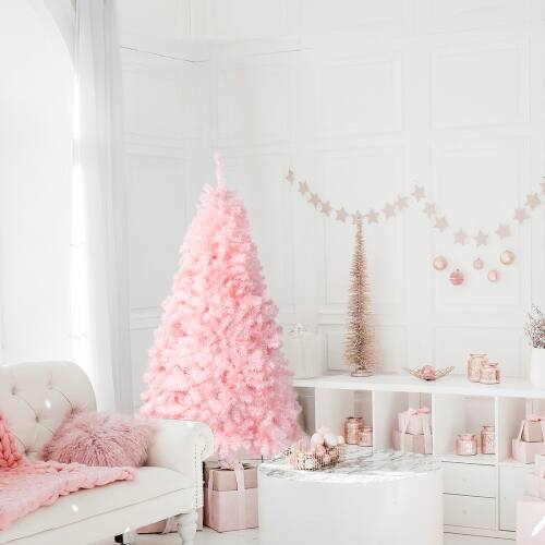 Alt View 9. Winado - 6FT Artificial Christmas Pine Tree Unlit with Branch, Sturdy Metal Stand for Outdoor Indoor Holiday Party Decoration - Pink.