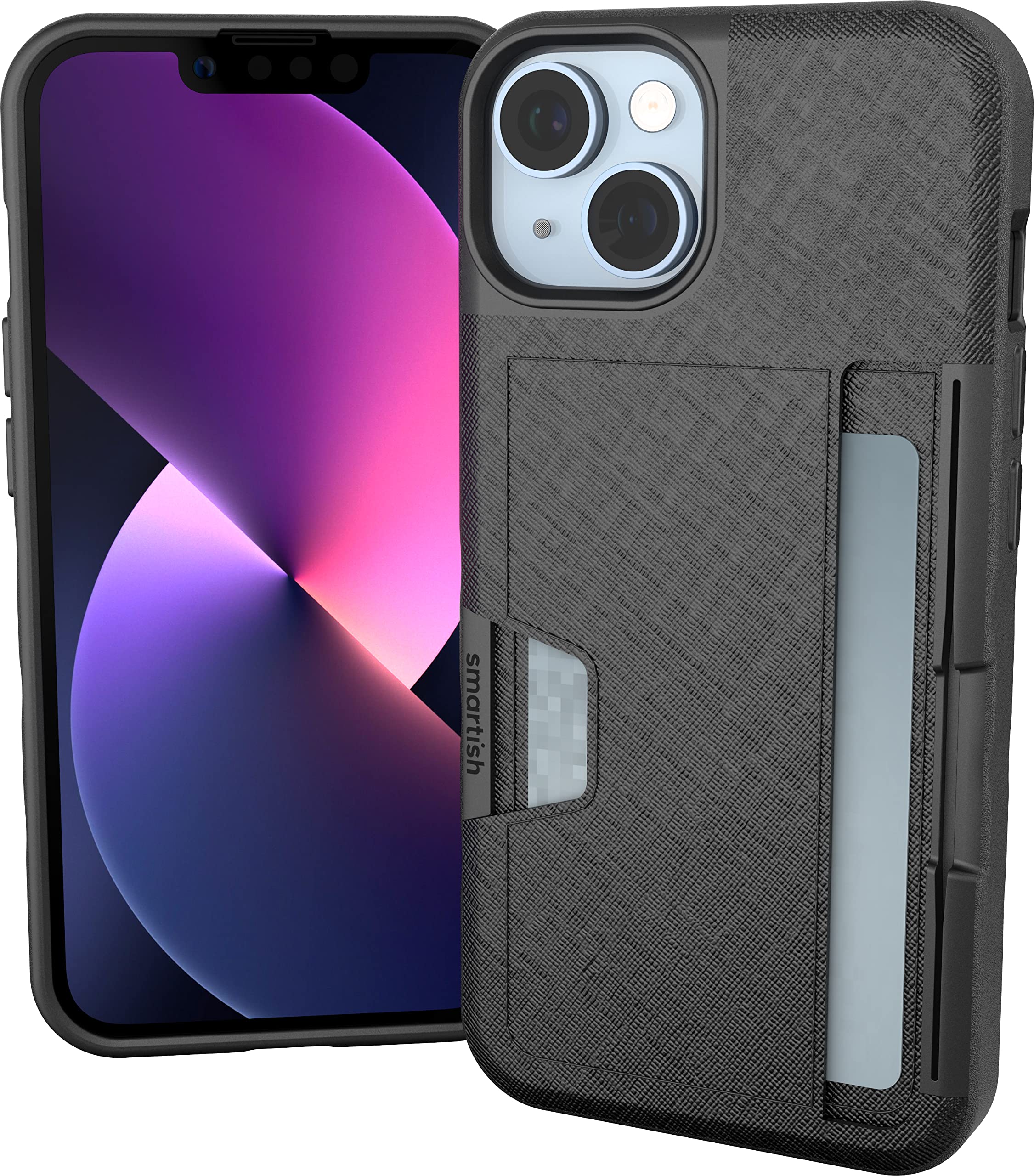 Front. Smartish - Smartish® iPhone 14 Wallet Case - Wallet Slayer Vol. 2 [Slim + Protective] Credit Card Holder w/Kickstand - Drop Tested - Black Tie Affair.
