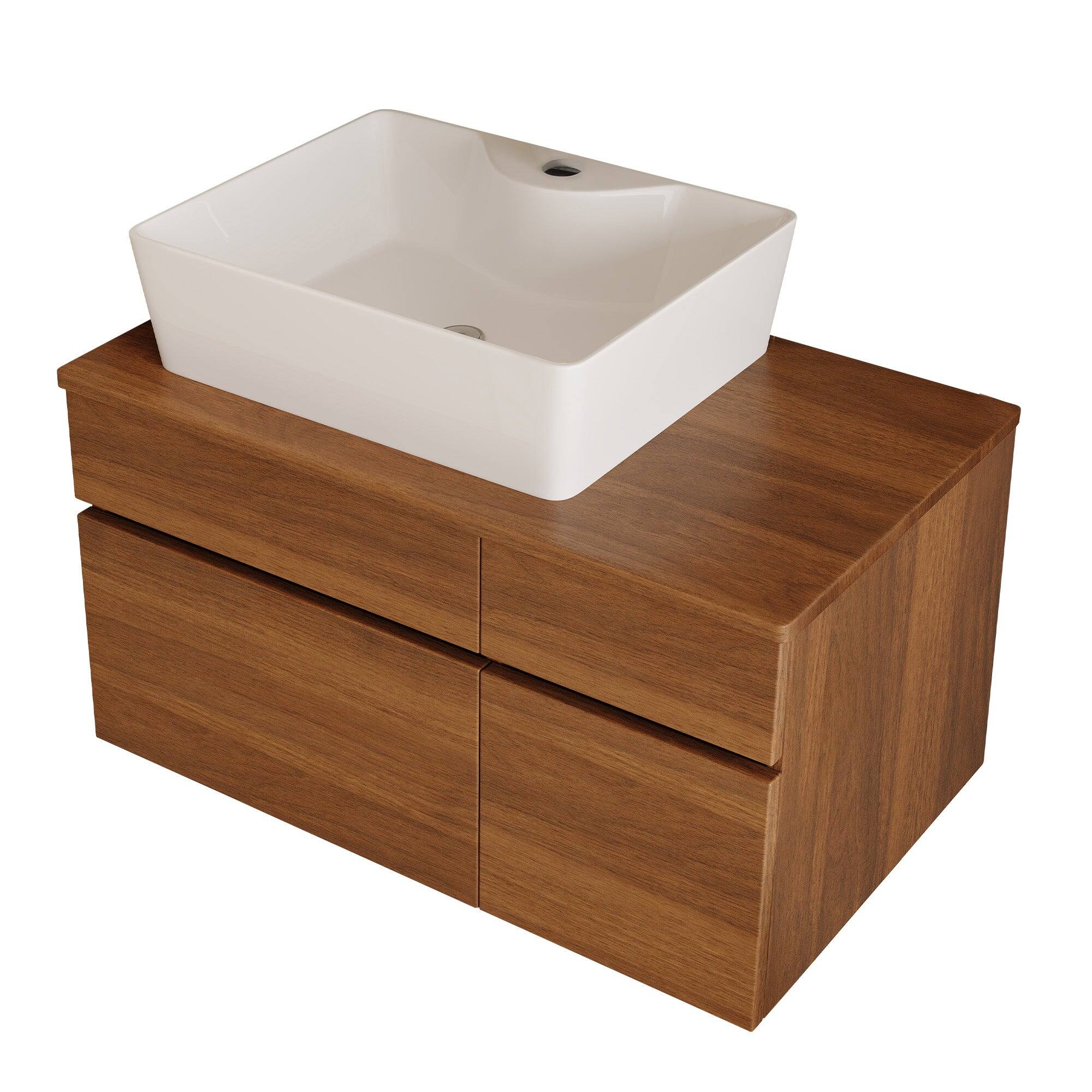 Front. Boyel Living - 31.5 In Modern Single Bathroom Vanity with Ceramic Vessel Sink and Wide Storage Cabinet - Walnut.