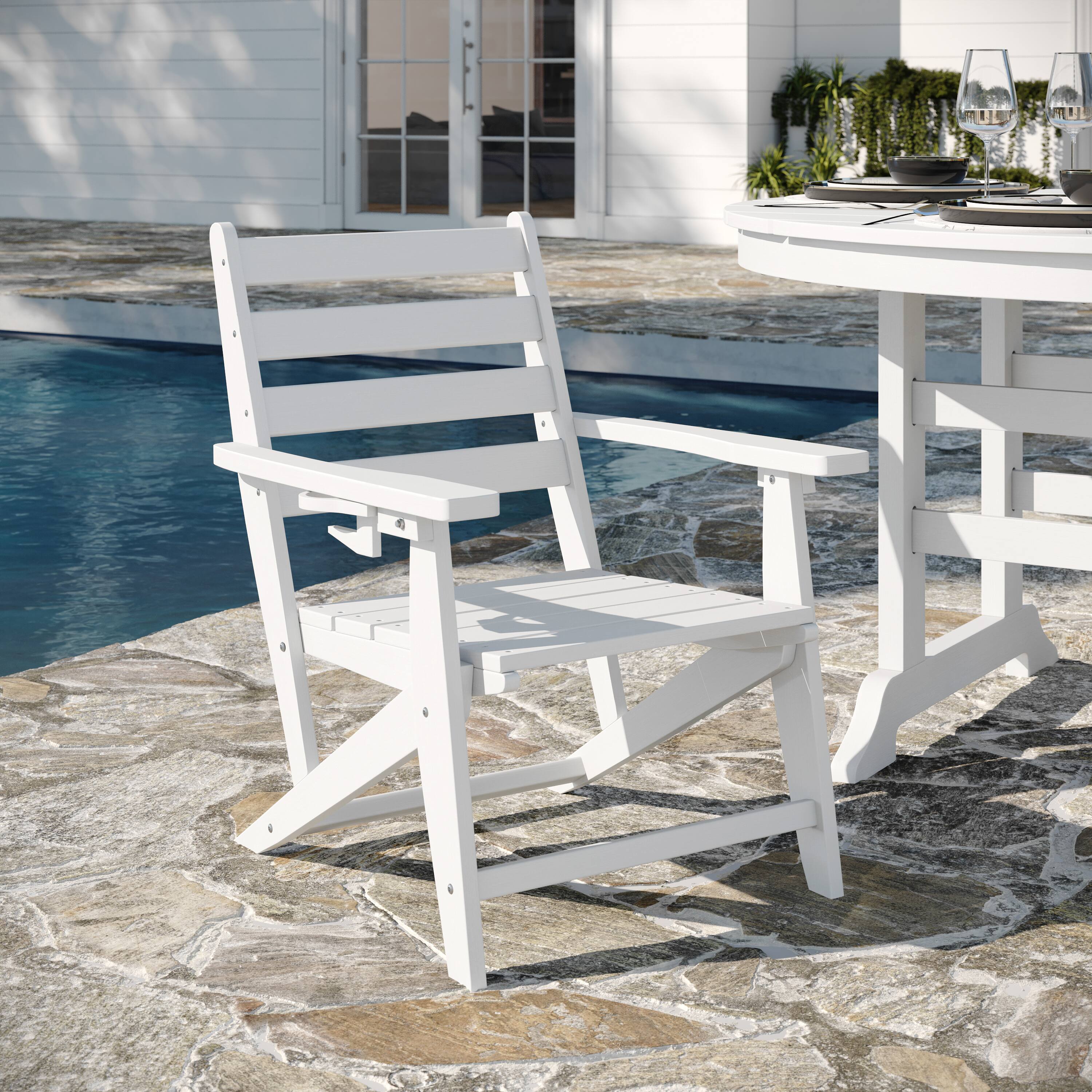 Alt View 3. Flash Furniture - Tolleson Commercial 5 Piece Adirondack Dining Set with 48" Round Indoor/Outdoor Recycled HDPE Table and 4 Chairs with Cu - White.