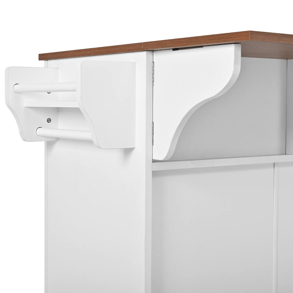 Alt View 4. Loheer - Loheer 54.2 inch mobile kitchen island rolling kitchen cart with trash bin cabinet white and walnut kitchen prep table - White+Walnut.
