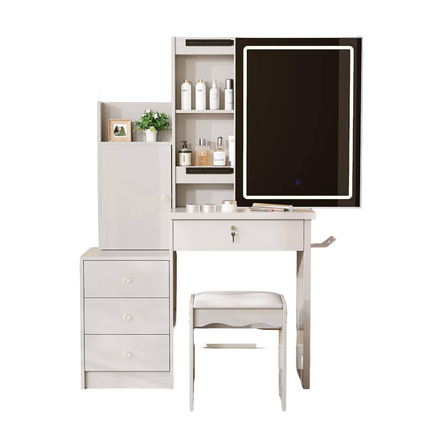 Alt View 5. Lirago - White Wood Dresser Table Desk with Sliding Lighted Mirror Dressing Table 13.39”D x 31.50”W x 53.15”H - White.