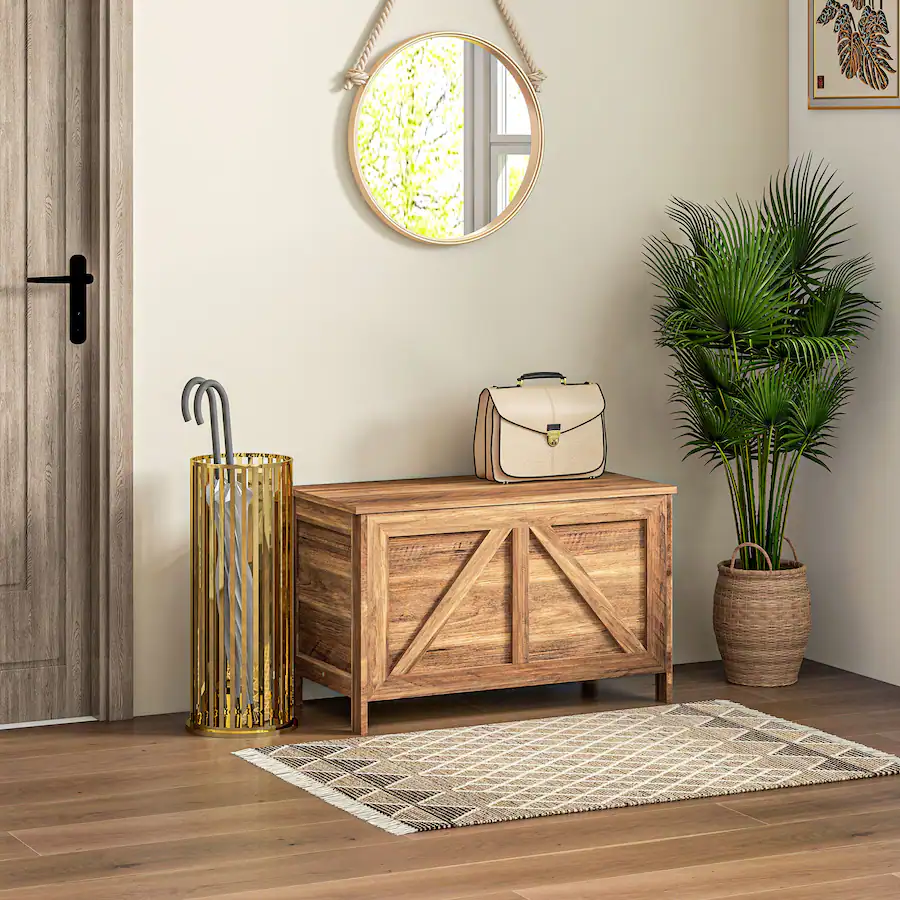 Homcom Chest, Farmhouse Lift Top Box Organizer with Safety Hinge, for ...