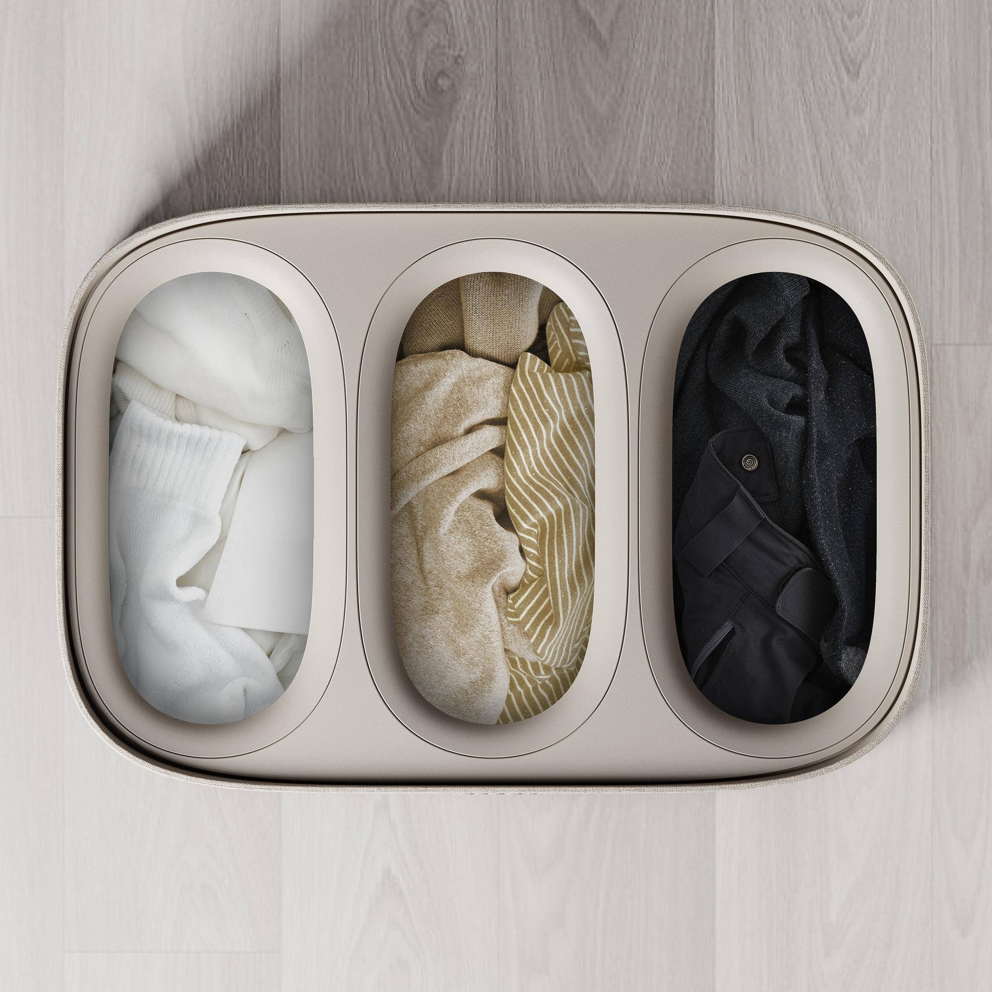 Alt View 3. Joseph Joseph - Tota 2 Trio 90-liter Easy-Empty Laundry Separation Hamper - Pale Mushroom.