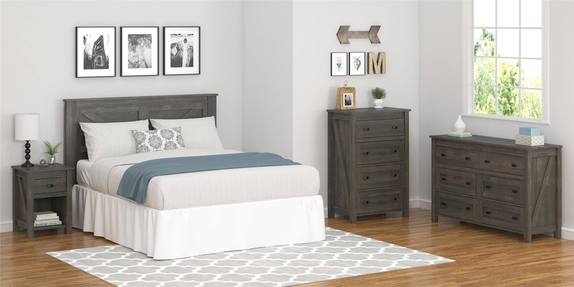 Left. Aukfa - Farmhouse Nightstand - MDF Construction, 1 Drawer & Open Cubby, 40lb Top Capacity, 17.8"W x 24.4"H - Brown.