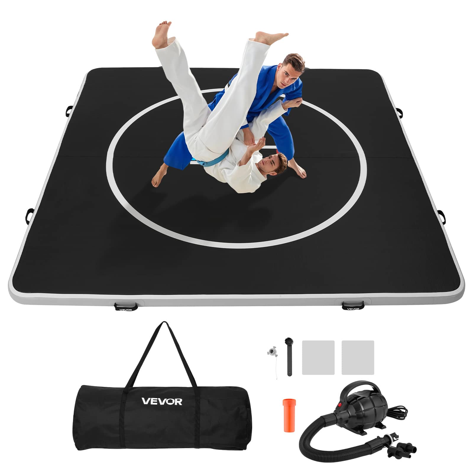 Front. VEVOR - 10x10 ft Wrestling Mat Inflatable, Martial Arts Thick Mat for Home Gym Exercise, PVC Foldable Training Mats - Black.