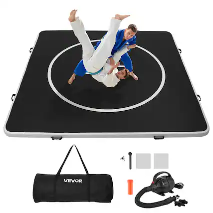 Front. VEVOR - 10x10 ft Wrestling Mat Inflatable, Martial Arts Thick Mat for Home Gym Exercise, PVC Foldable Training Mats - Black.