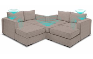 Lovesac - 7 Seats + 8 Sides Corded Velvet & Standard Foam with 6 Speaker Immersive Sound + Charge System - Venetian Taupe - Front_Zoom