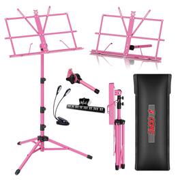 5 CORE - Music Stand Adjustable Desktop Book Stands Portable Sheet Holder All Metal Foldable Bookstand - Pink
