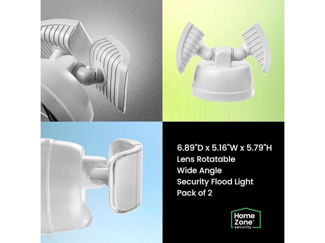 6.89"D x 5.16"W x 5.79"H Lens Rotatable Wide Angle Security Flood Light Pack of 2 Home Zone security