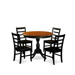 East West Furniture - 5-Piece Kitchen Table Set Contains a Dinning Table and 4 Wooden Chairs with Ladder Back - Black - Multi-Color