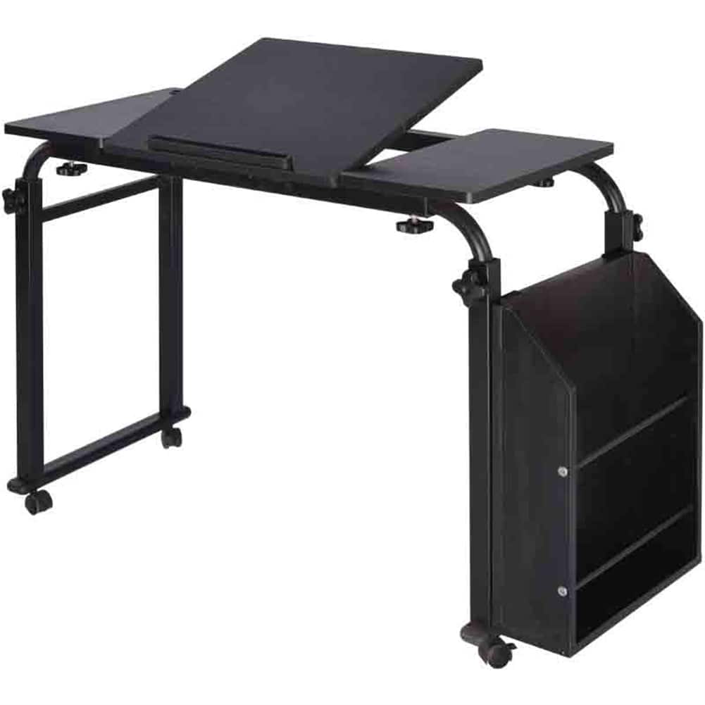 Homhougo - Mobile Laptop Desk - Adjustable Height Cart Table with Wheels, Ideal for Over-the-Bed Workstation - Black 80cm