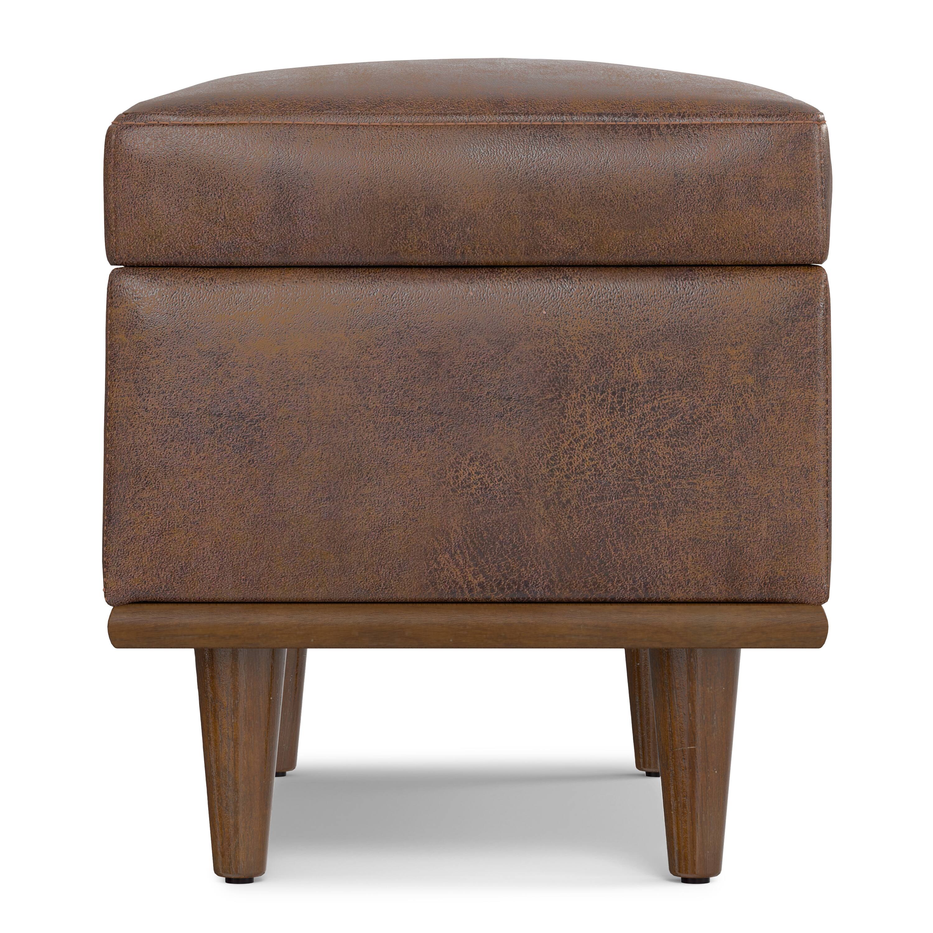 Alt View 2. Simpli Home - Shiloh 26 inch Wide Transitional Contemporary Storage Ottoman in Distressed Chestnut Brown Vegan Faux Leather, Assembled - Distressed Chestnut Brown.