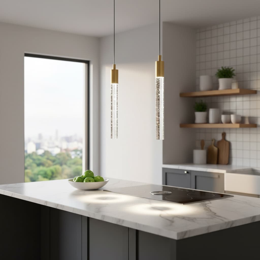 Alt View 3. FINEAK - Modern Gold Brass Dimmable LED Mini Pendant Light - 1 Pack - Gold.