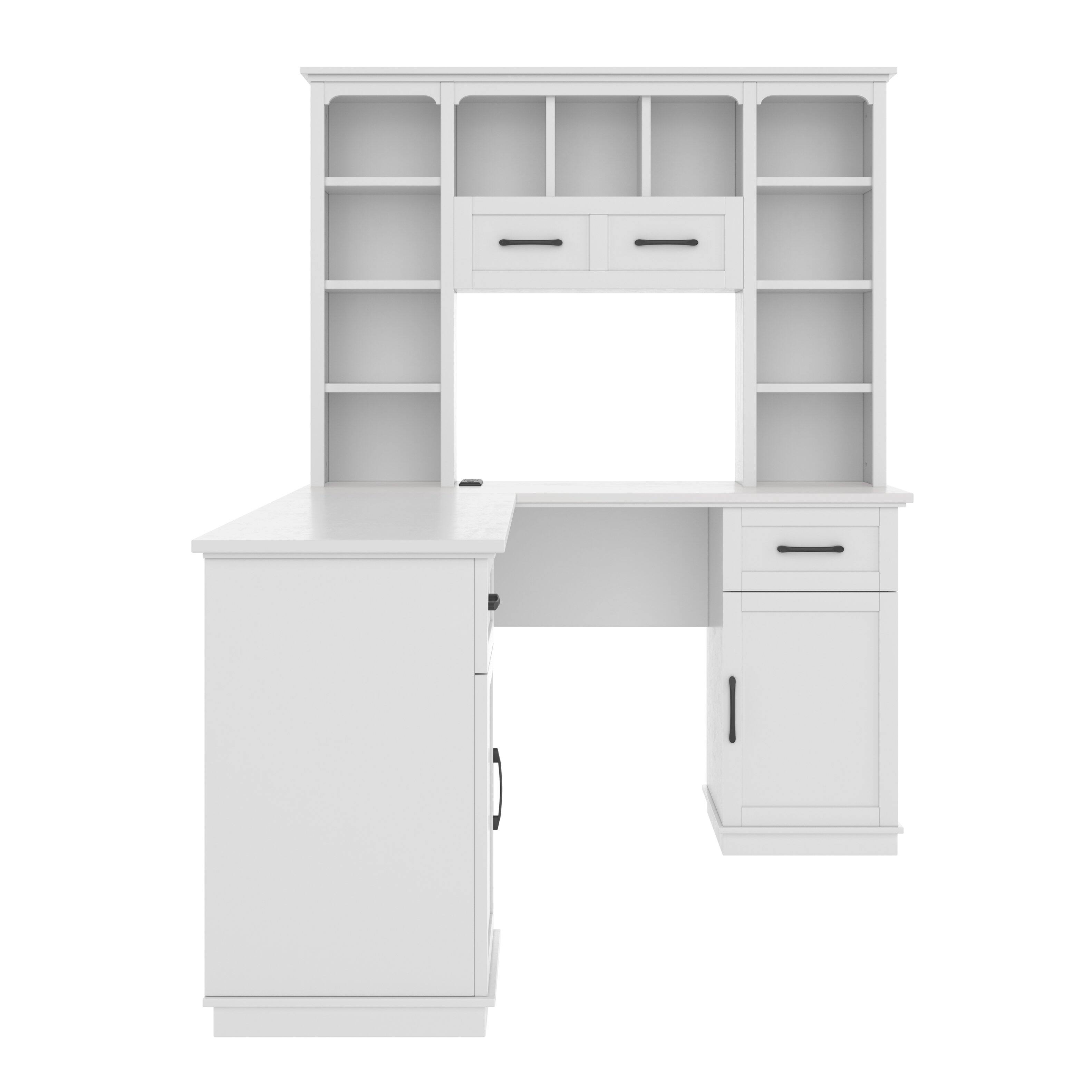 Alt View 5. GOODSILO - L-Shaped Computer Desk with Cabinets, Drawers & Shelves, Electrical Outlet for Study, Living Room & Office - White.