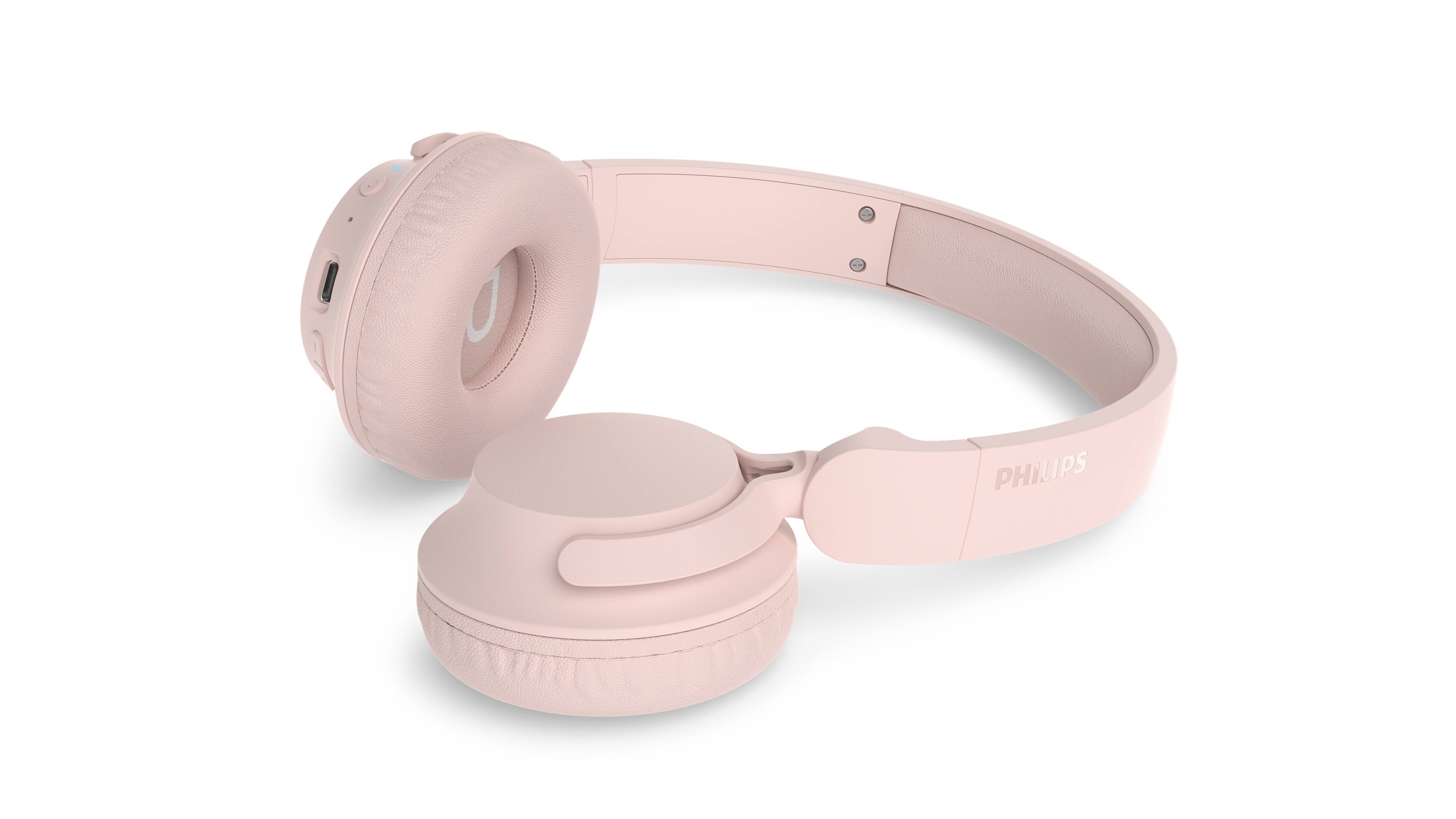 Back. Philips - TAH4000 Wireless On-Ear Bluetooth Headphones, 70H Playtime, Dynamic Bass - Pink.