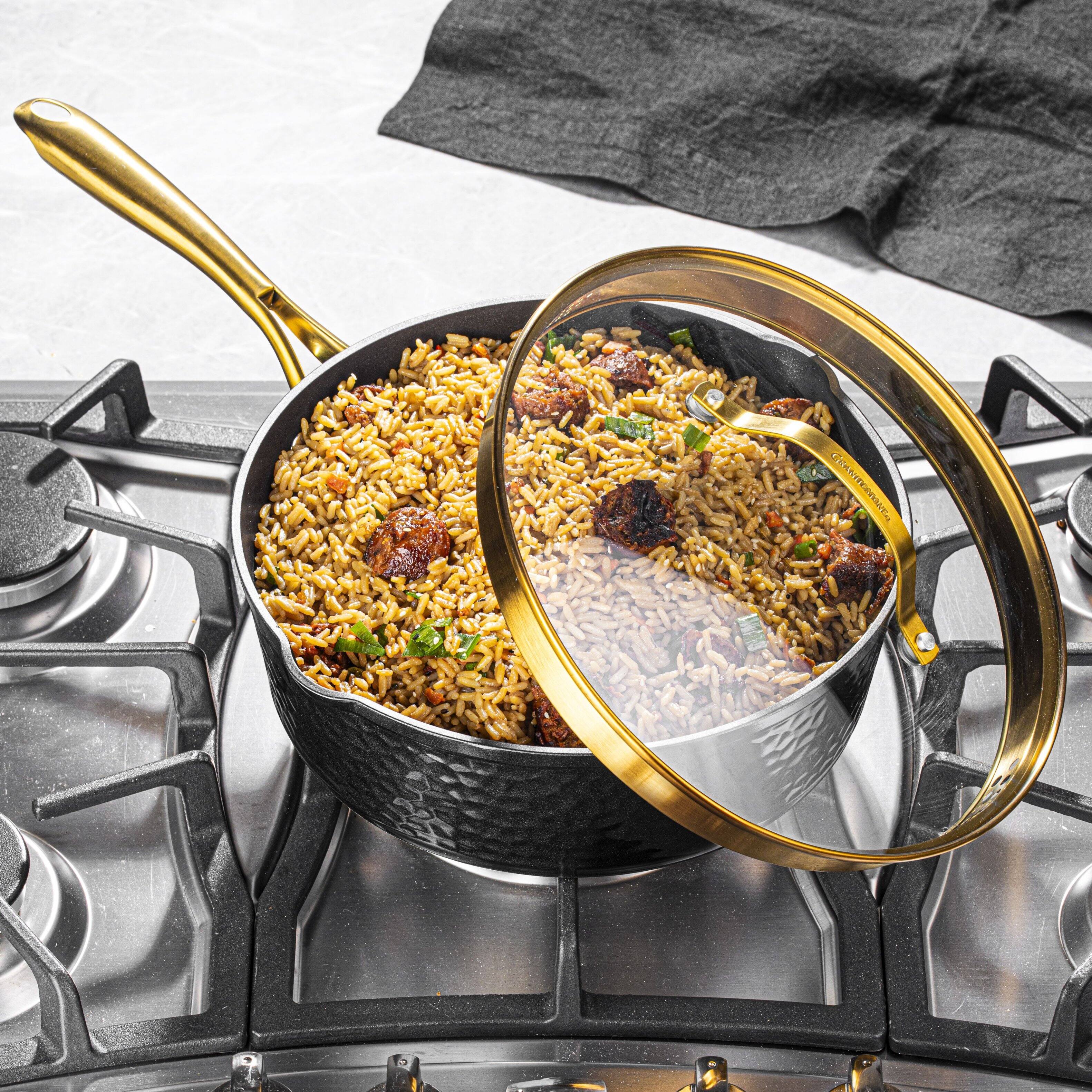 Alt View 5. Granitestone - Granitestone Charleston Collection Hammered Black 4 Qt Deep Saute Nonstick Pan with Lid - Black.