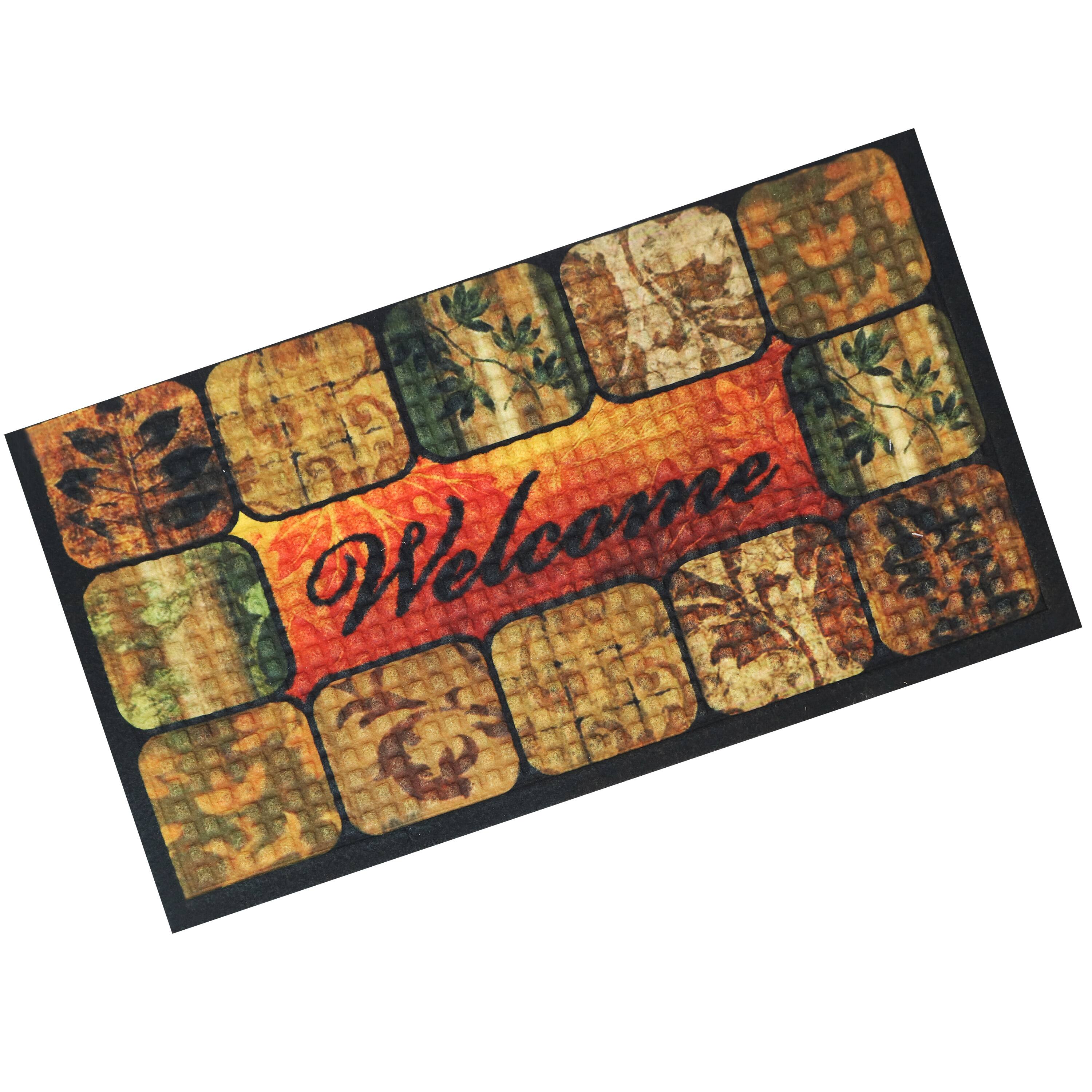 Front. Sunnydaze - Indoor Entrance Doormat - Earth Tone Plants - 17.5 in x 29 in - Brown Floral.