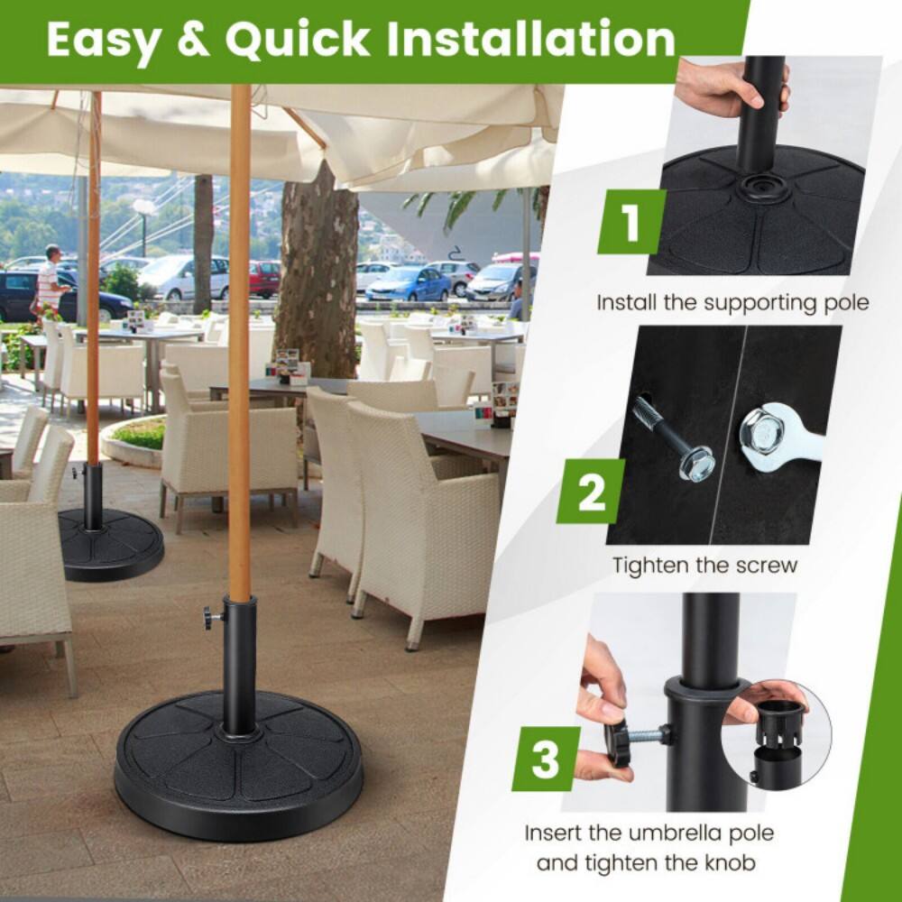 Easy & Quick Installation

1. Install the supporting pole
2. Tighten the screw
3. Insert the umbrella pole and tighten the knob