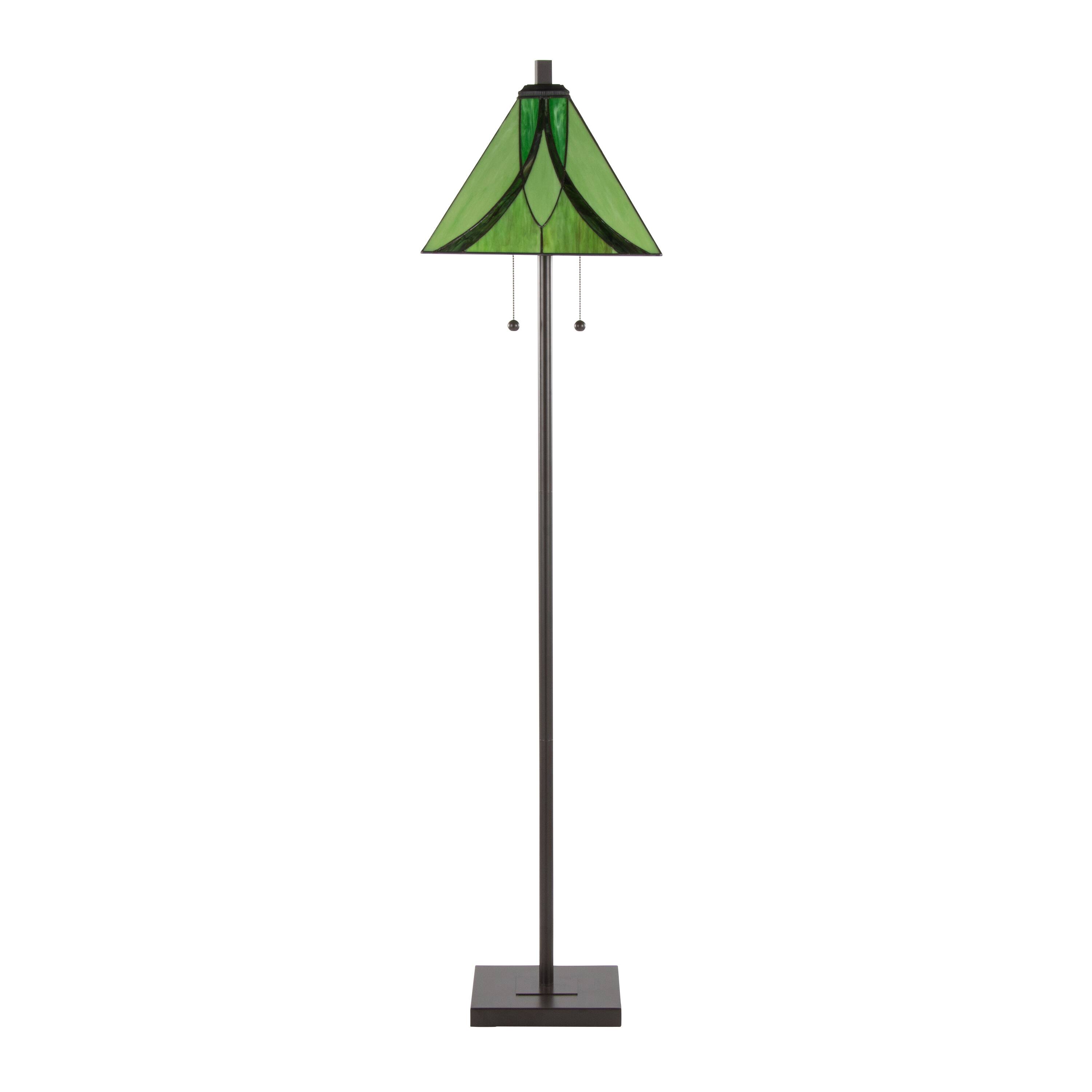 Alt View 4. Loheer - Loheer 63 Inch Floor Lamp Oil Rubbed Bronze Metal Standing Light with Elegant Green Glass Shade for Bedroom Living Room - Bronze,Green.