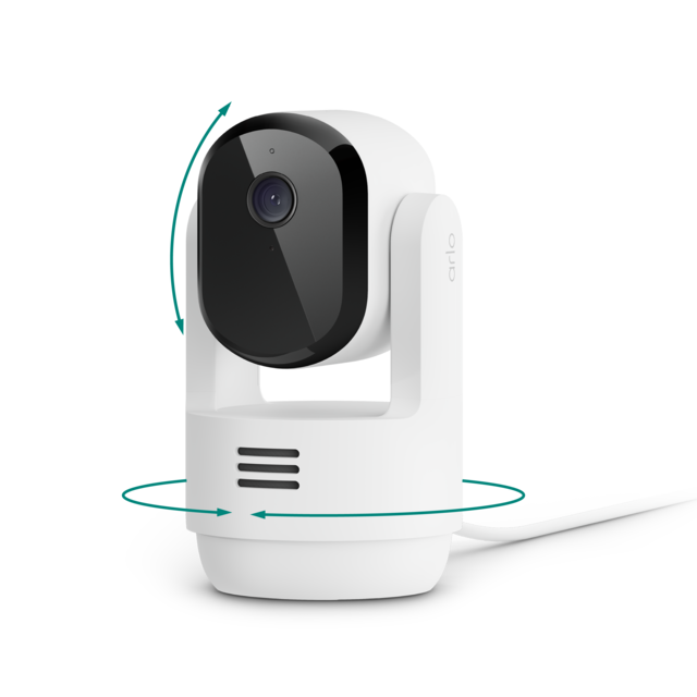 Arlo - Essential Pan Tilt Indoor Security Camera 2K - Wired Plug-In Powered, Privacy Mode, 1-Cam - White