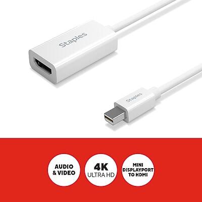 Staples AUDIO & VIDEO  
4K MINI DISPLAYPORT ULTRA HD TO HDMI  

AUDIO & VIDEO  
4K ULTRA HD  
MINI DISPLAYPORT TO HDMI