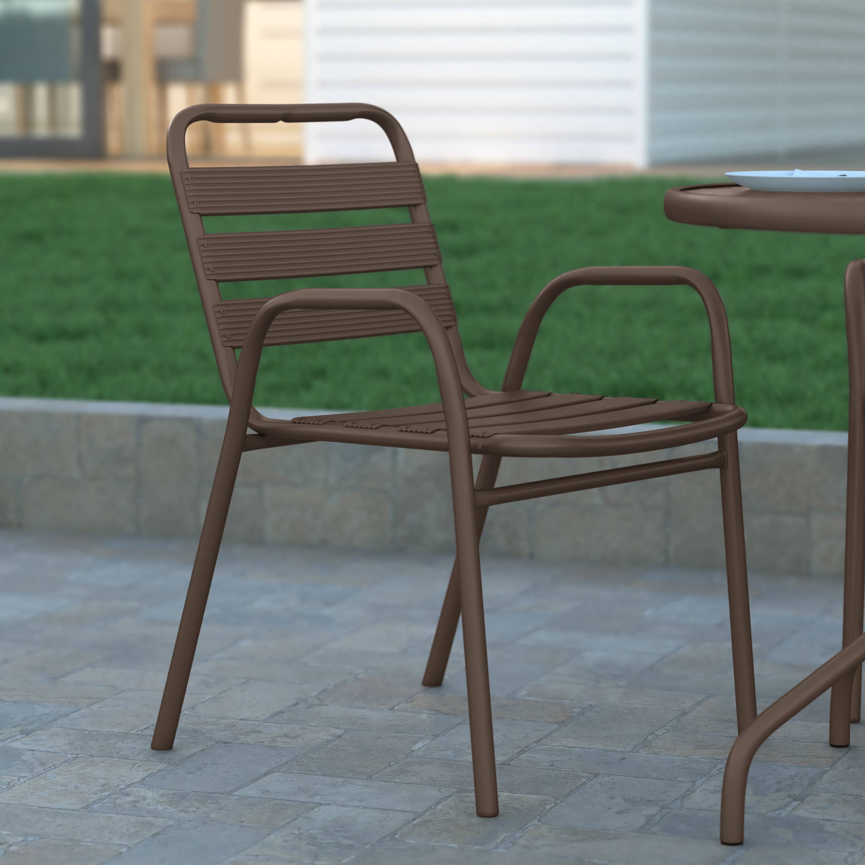 Alt View 1. Emma + Oliver - Metal Restaurant Dining Stack Chair with Aluminum Slats - Bronze.