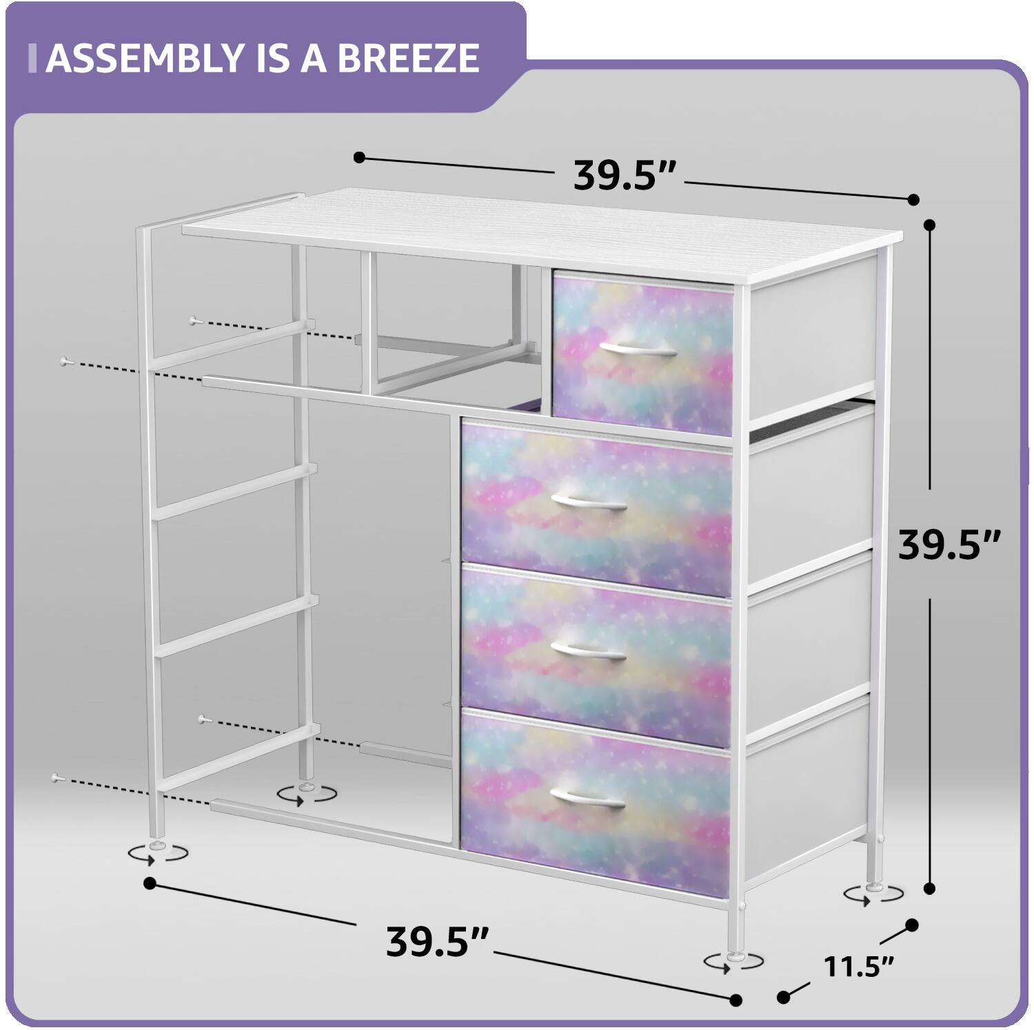 ASSEMBLY IS A BREEZE

39.5"  
39.5"  
39.5"  
11.5"