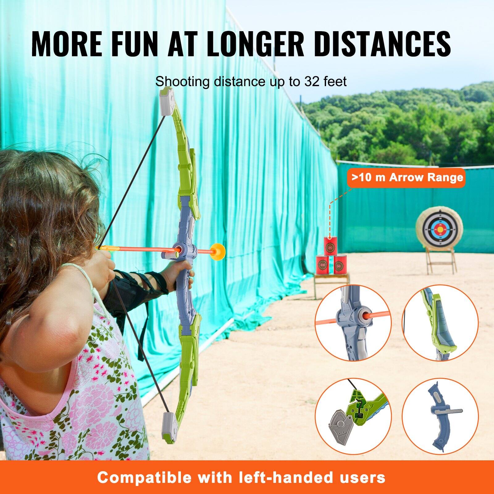 MORE FUN AT LONGER DISTANCES  
Shooting distance up to 32 feet  
>10 m Arrow Range  
Compatible with left-handed users