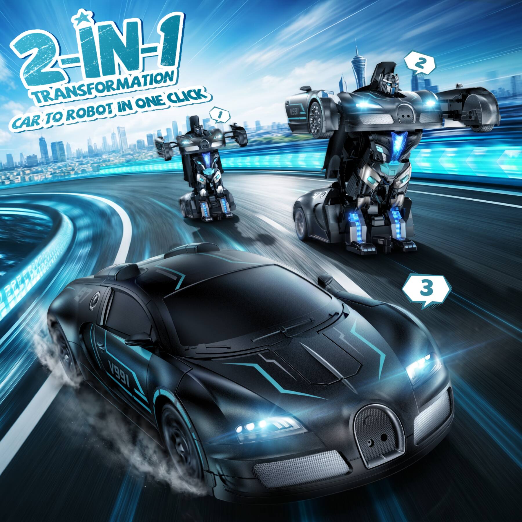 2-IN-1 TRANSFORMATION CAR TO ROBOT IN ONE CLICK