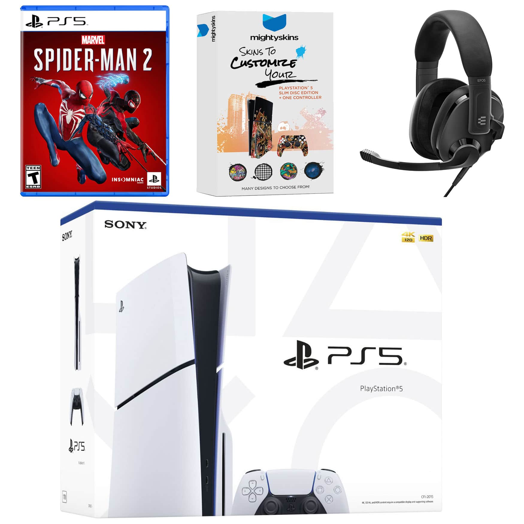 PlayStation 5 Slim Disc Bundle with Spider-Man 2, EPOS Headset and MightySkins Code - PlayStation 5