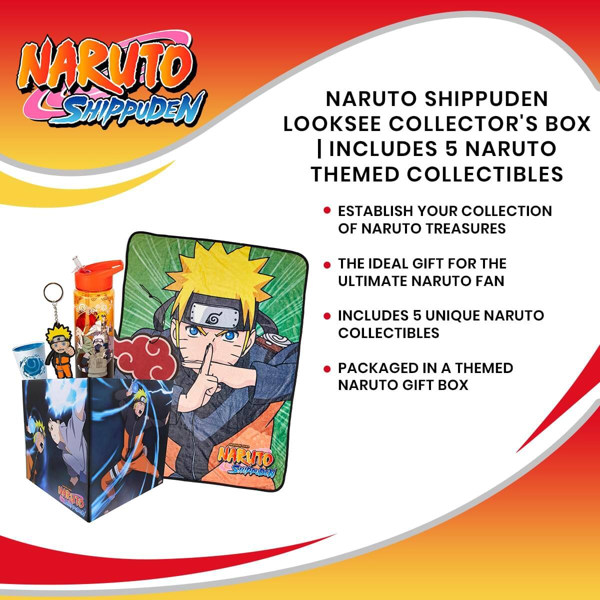 NARUTO SHIPPUDEN LOOKSEE COLLECTOR'S BOX | INCLUDES 5 NARUTO THEMED COLLECTIBLES

- ESTABLISH YOUR COLLECTION OF NARUTO TREASURES
- THE IDEAL GIFT FOR THE ULTIMATE NARUTO FAN
- INCLUDES 5 UNIQUE NARUTO COLLECTIBLES
- PACKAGED IN A THEMED NARUTO GIFT BOX